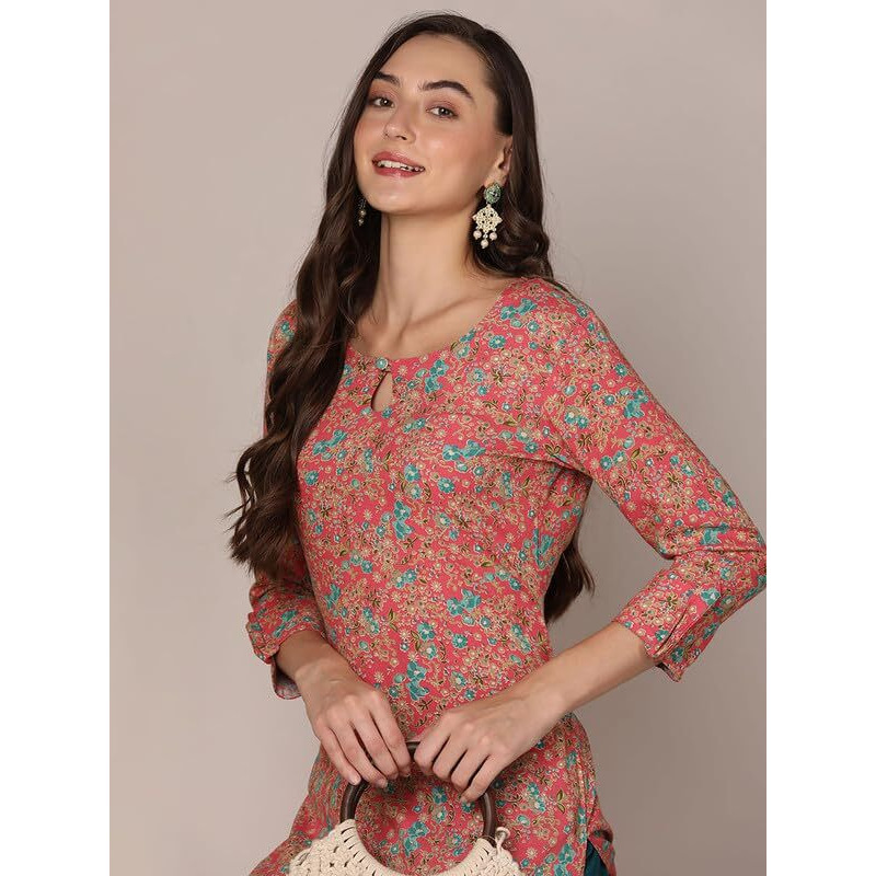 Vaamsi Women's Viscose Rayon Floral Printed Straight Kurta (VCK9599_Pink_M)