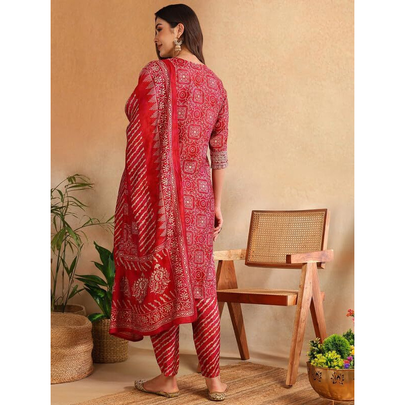 Vaamsi Women's Silk Blend Ethnic Motifs Printed Straight Kurta Pant With Dupatta (PKSKD2202_Maroon_XXL)