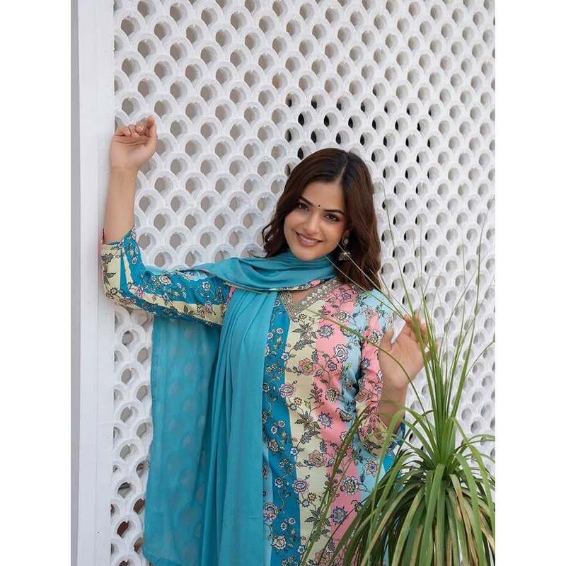 Vaamsi Women's Floral Straight Printed Kurta Pant With Dupatta Set (PKSKD2461_S_Multicolored)