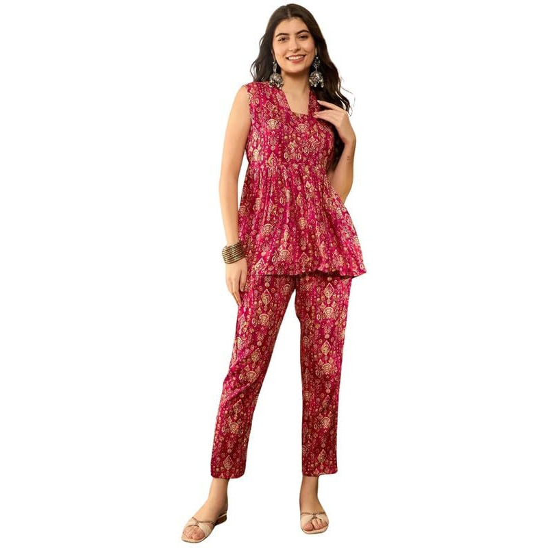 Vaamsi Women's Floral Printed Empire Co-ord Set (VCORD1035_XL_Red)