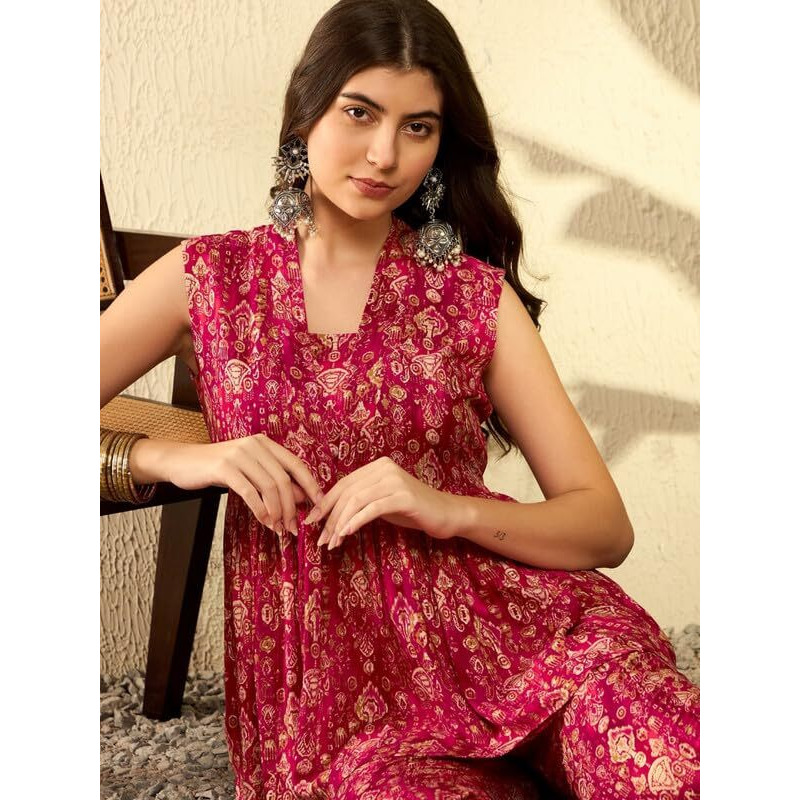 Vaamsi Women's Floral Printed Empire Co-ord Set (VCORD1035_XL_Red)