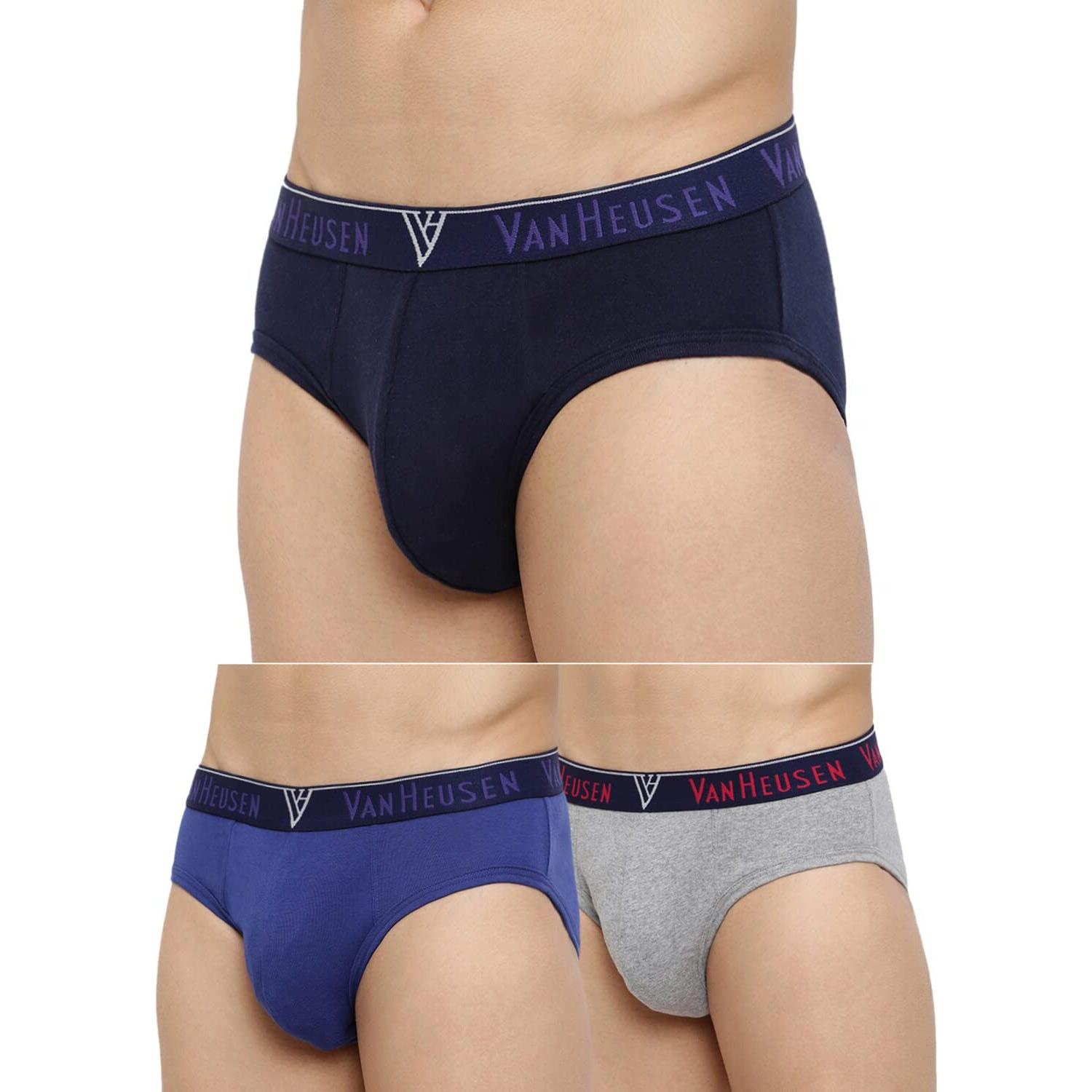 Van Heusen Men Briefs-100% Combed Cotton-Pack Of 3-Anti Bacterial, Colour Fresh, Moisture Wicking, Grey