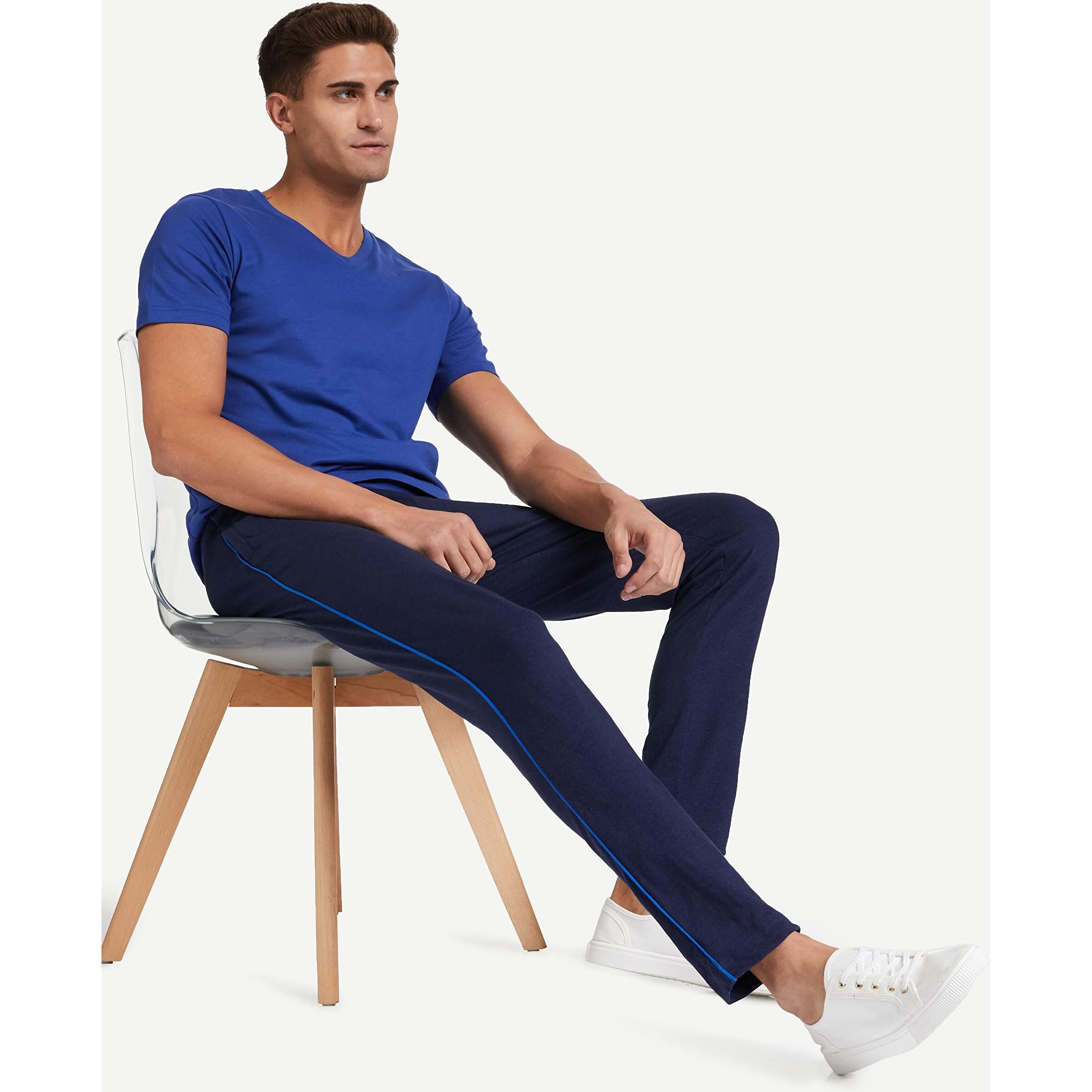 Van Heusen Men Athleisure Smart Tech Regular Fit Trackpants - Easy Stain Release, Anti Stat, Ultra Soft_50056_Blue Melange_S