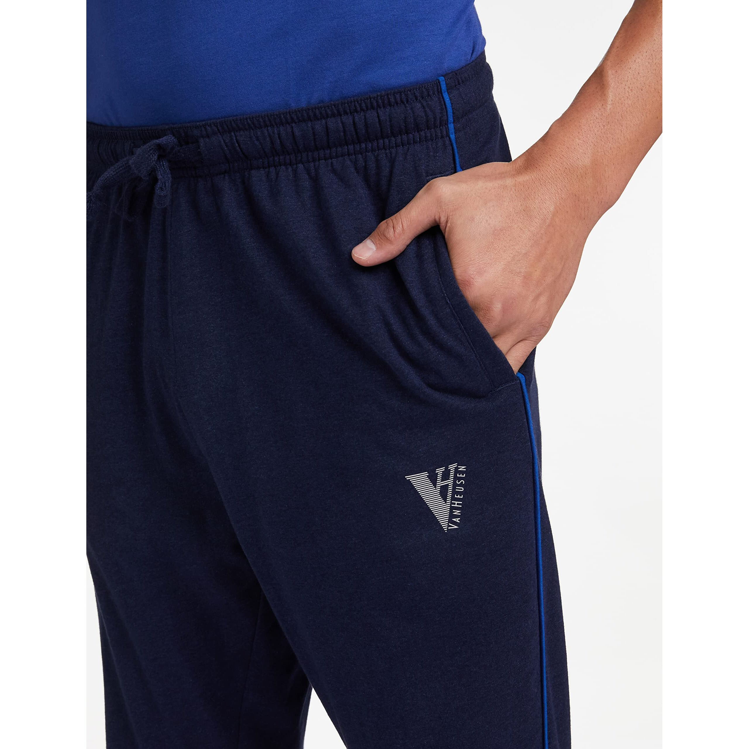 Van Heusen Men Athleisure Smart Tech Regular Fit Trackpants - Easy Stain Release, Anti Stat, Ultra Soft_50056_Blue Melange_S