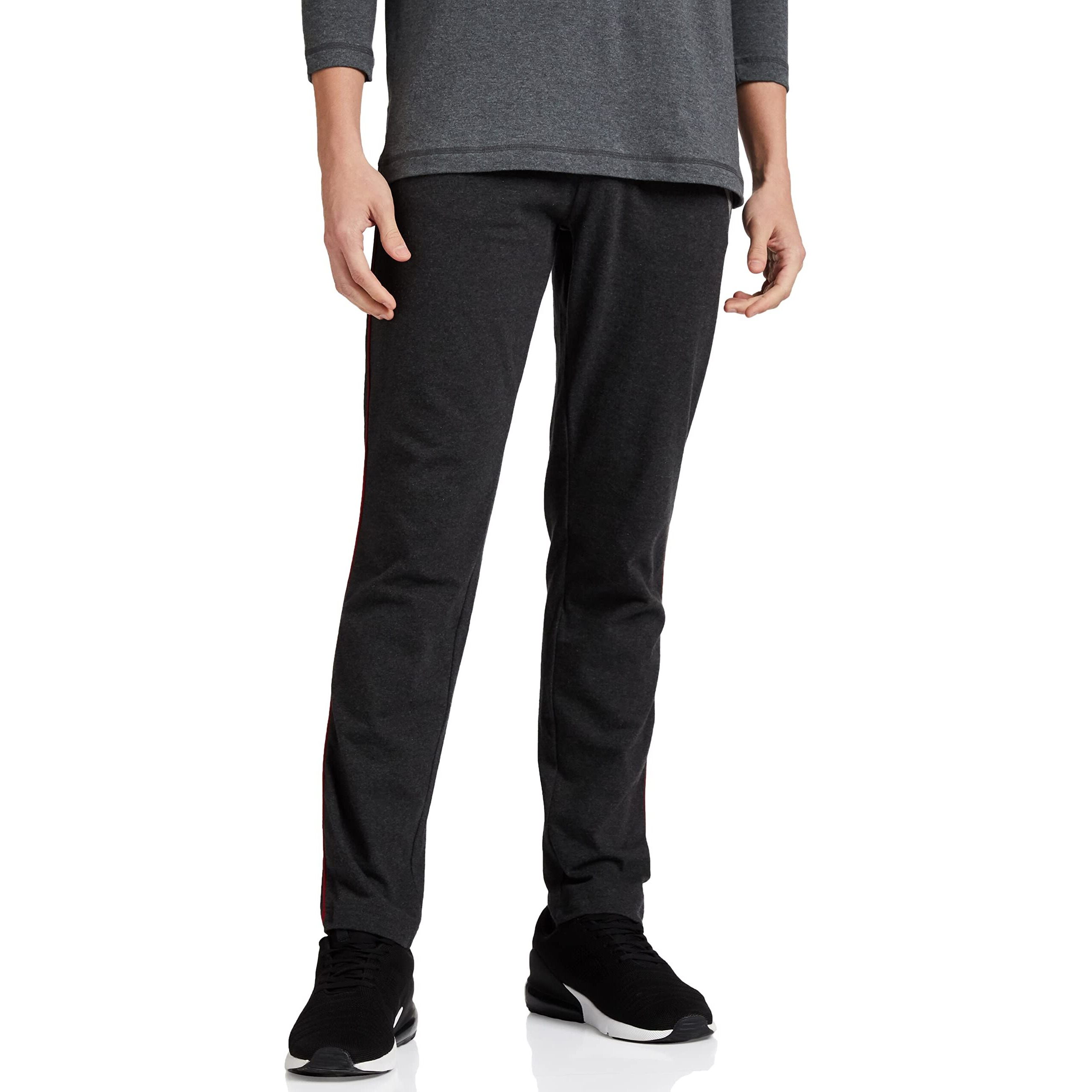 Van Heusen Men Athleisure Smart Tech Regular Fit Trackpants - Easy Stain Release, Anti Stat, Ultra Soft_50056_Charcoal Melange_S