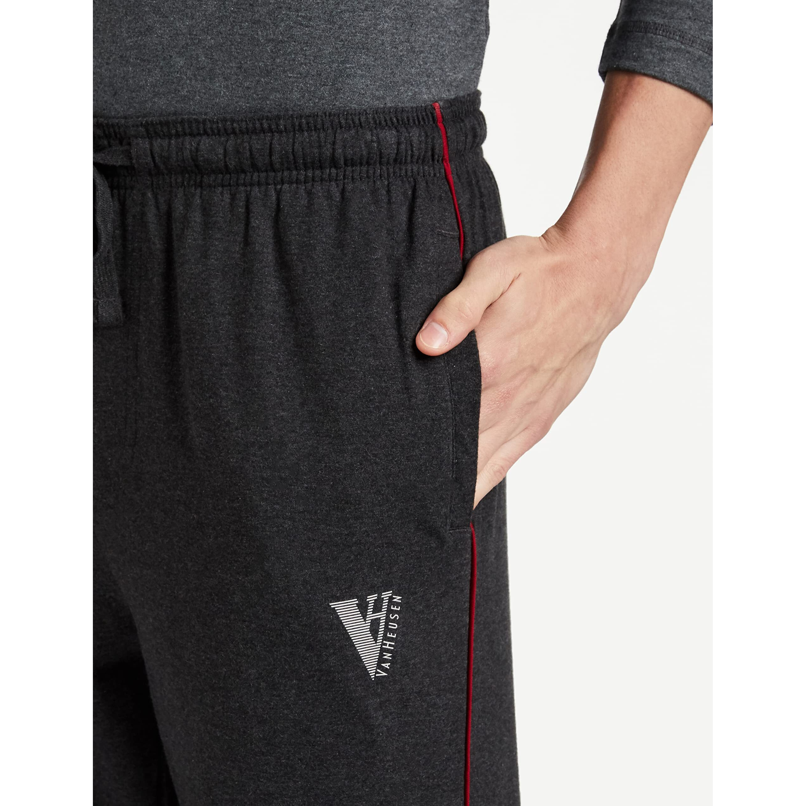 Van Heusen Men Athleisure Smart Tech Regular Fit Trackpants - Easy Stain Release, Anti Stat, Ultra Soft_50056_Charcoal Melange_S
