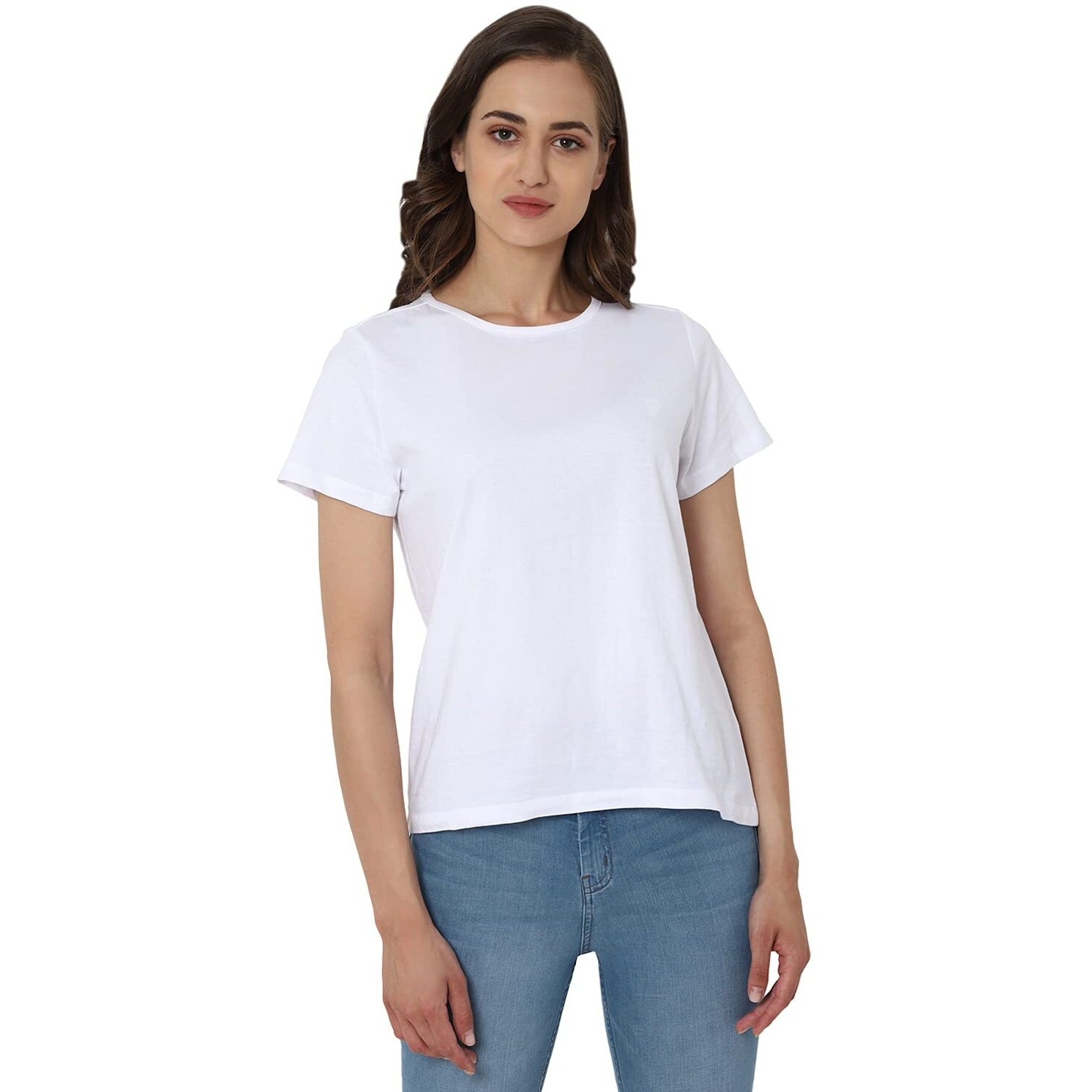 Allen Solly Women's Solid Regular Fit T-Shirt (AHKCCRGP668238-M_White M)