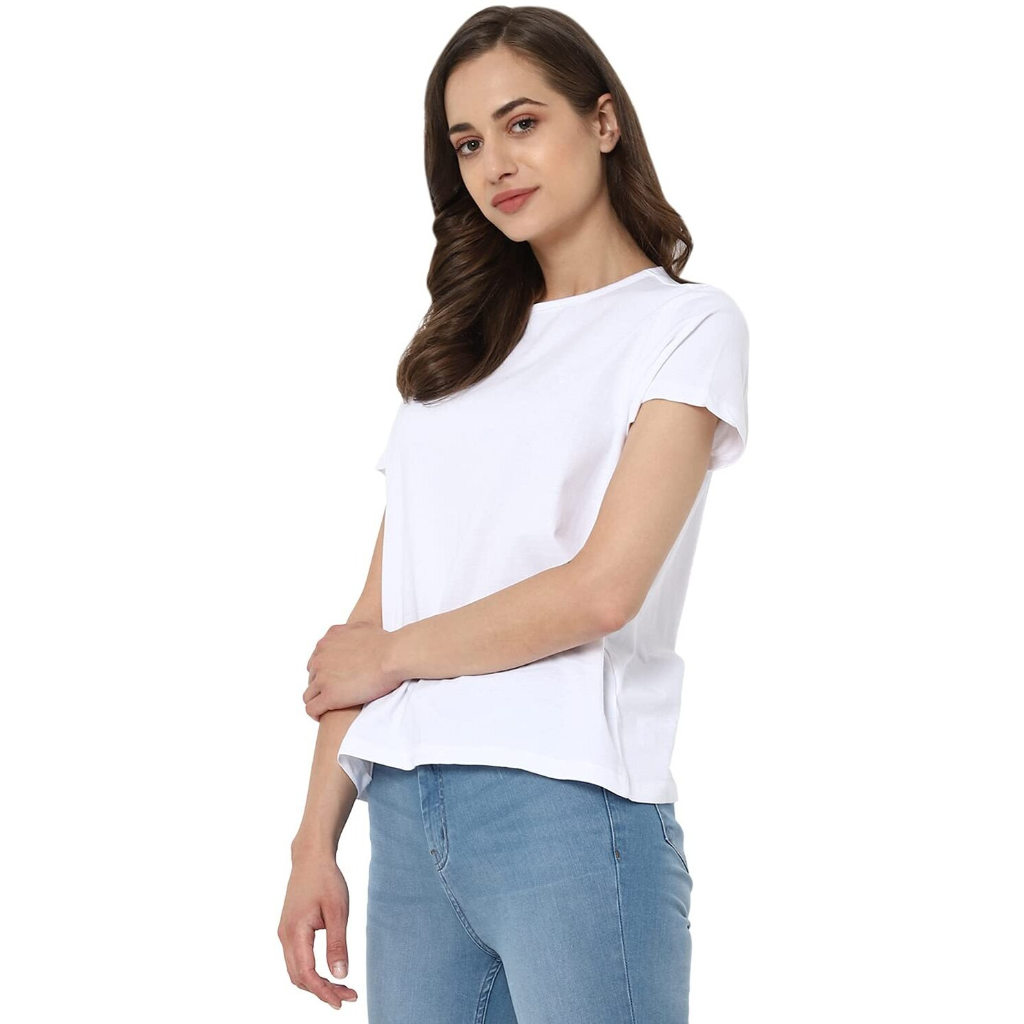 Allen Solly Women's Solid Regular Fit T-Shirt (AHKCCRGP668238-M_White M)