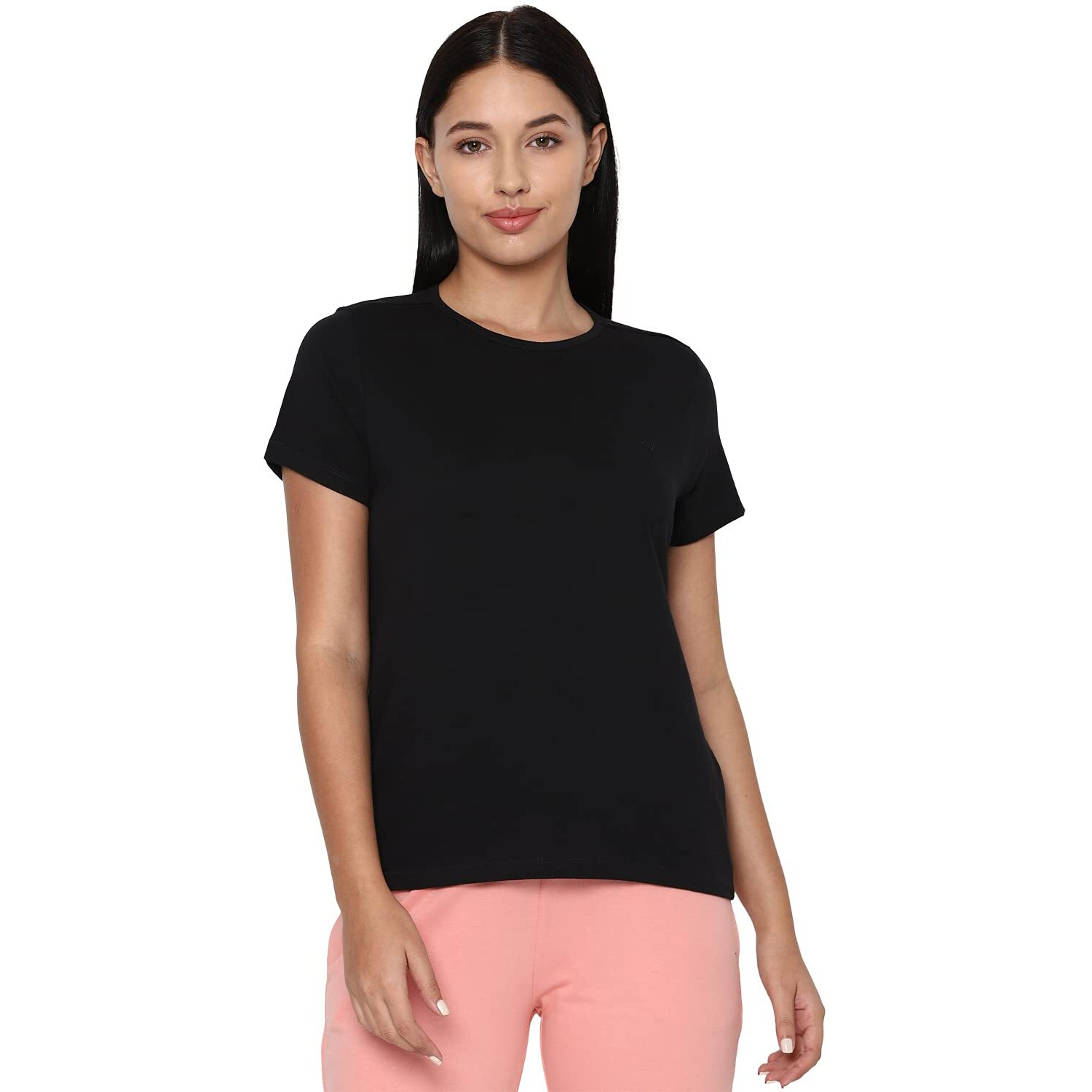 Allen Solly Women's Solid Regular Fit T-Shirt (AHKCCRGPP98080-M_Black M)