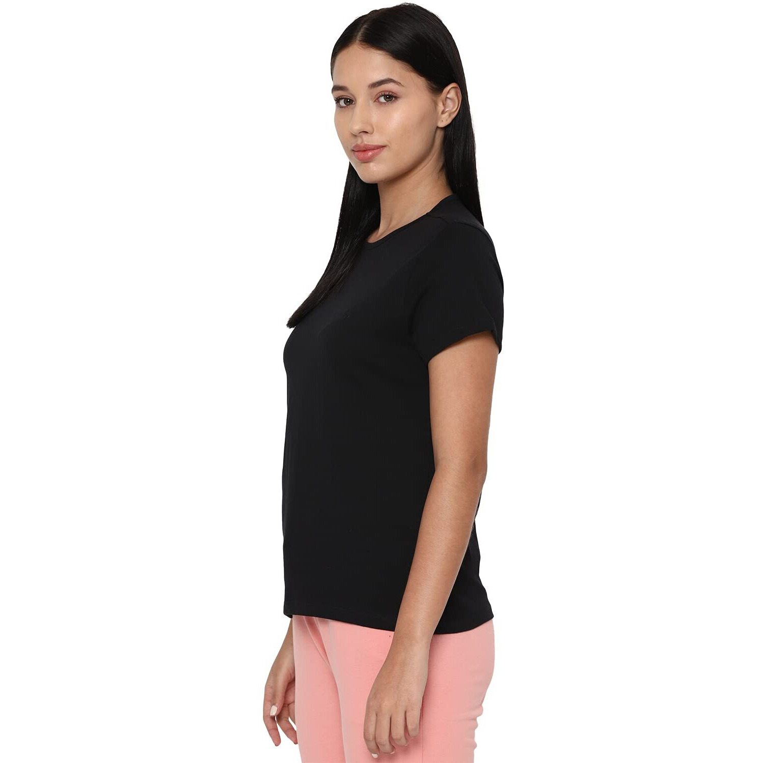 Allen Solly Women's Solid Regular Fit T-Shirt (AHKCCRGPP98080-M_Black M)