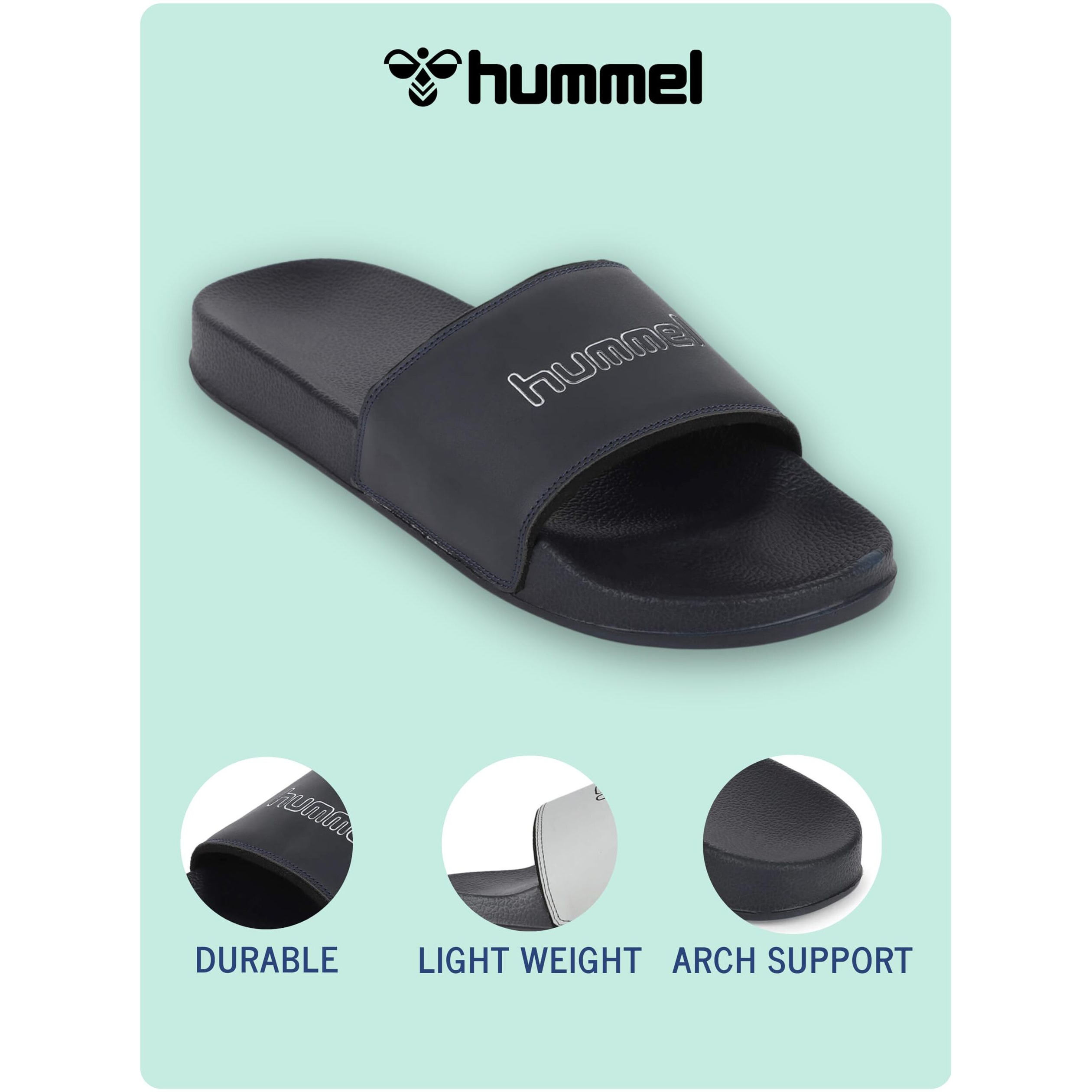 hummel CLASSIC MEN SLIDERS Comfortable Cushioned Sole Arch Support Durable Lightweight Flexible Trendy Style Flip flops and Slippers Slides for Men Daily use Chappal - UK 9