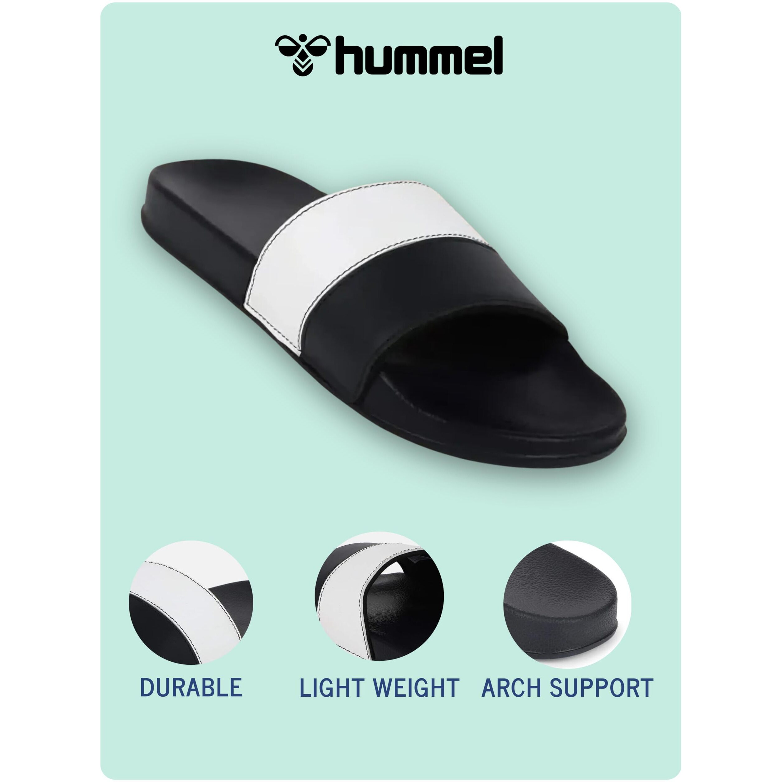hummel CAMP MEN COLOUR BLOCK SLIDERS Comfortable Cushioned Sole Arch Support Durable Lightweight Flexible Trendy Style Flip flops and Slippers Slides for Men Daily use Chappal - UK 7