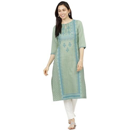 KETCH Women's Polyester Straight Dress Shirt (KHKU000058_Green_L)