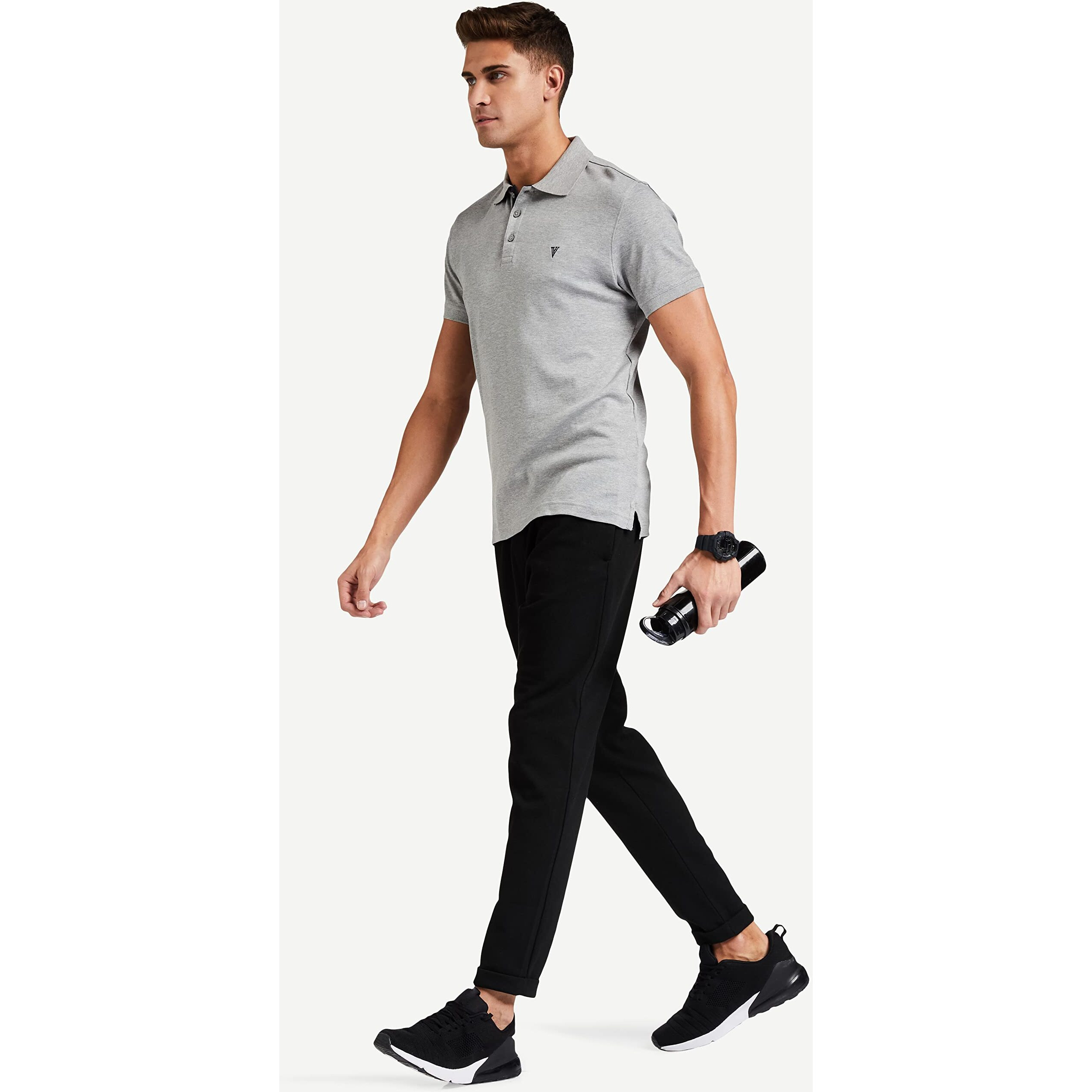 Van Heusen Men Athleisure Ultra Soft Polo Regular Fit T-Shirt - Short Sleeve, Textured_60033_Grey Melange_Xxl