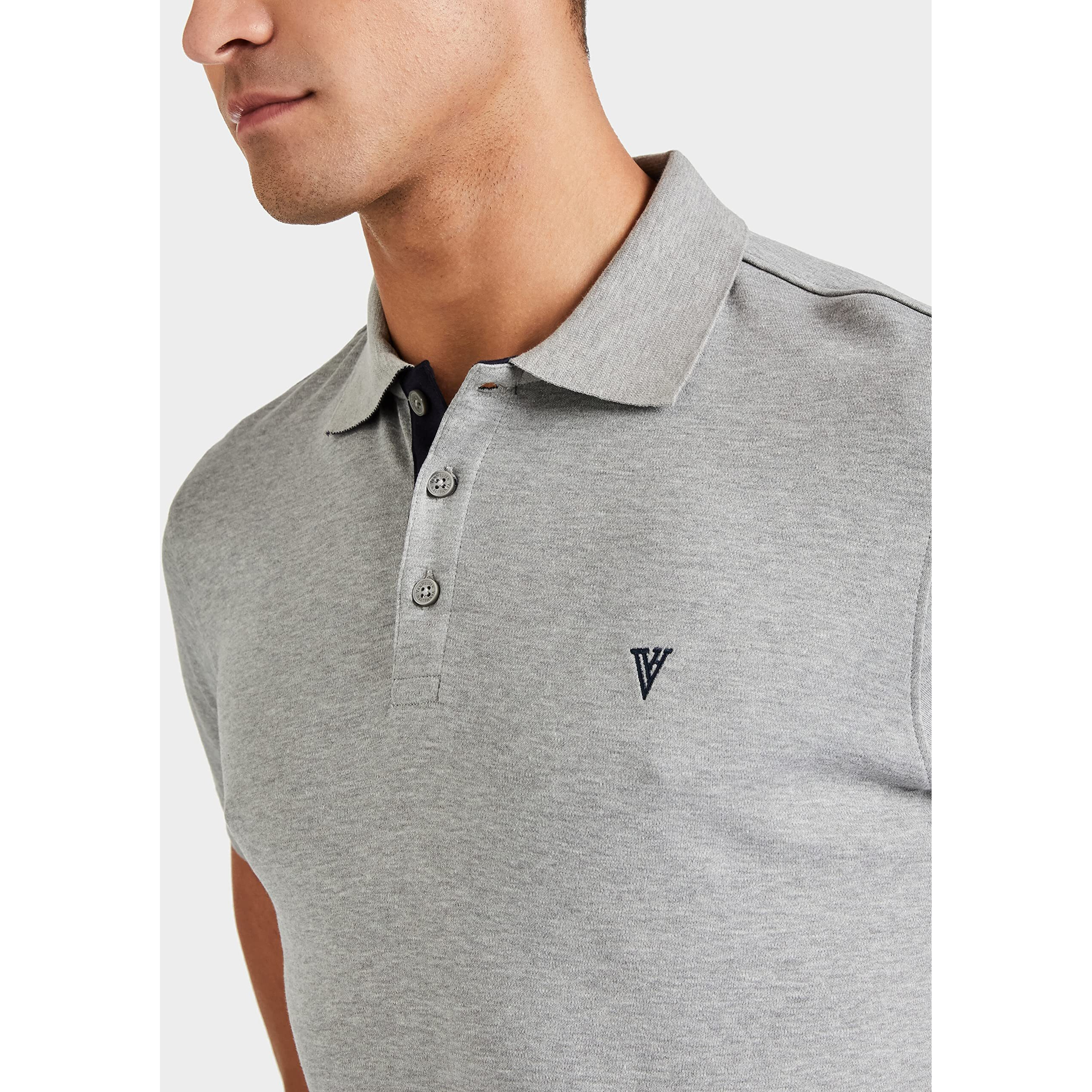 Van Heusen Men Athleisure Ultra Soft Polo Regular Fit T-Shirt - Short Sleeve, Textured_60033_Grey Melange_Xxl