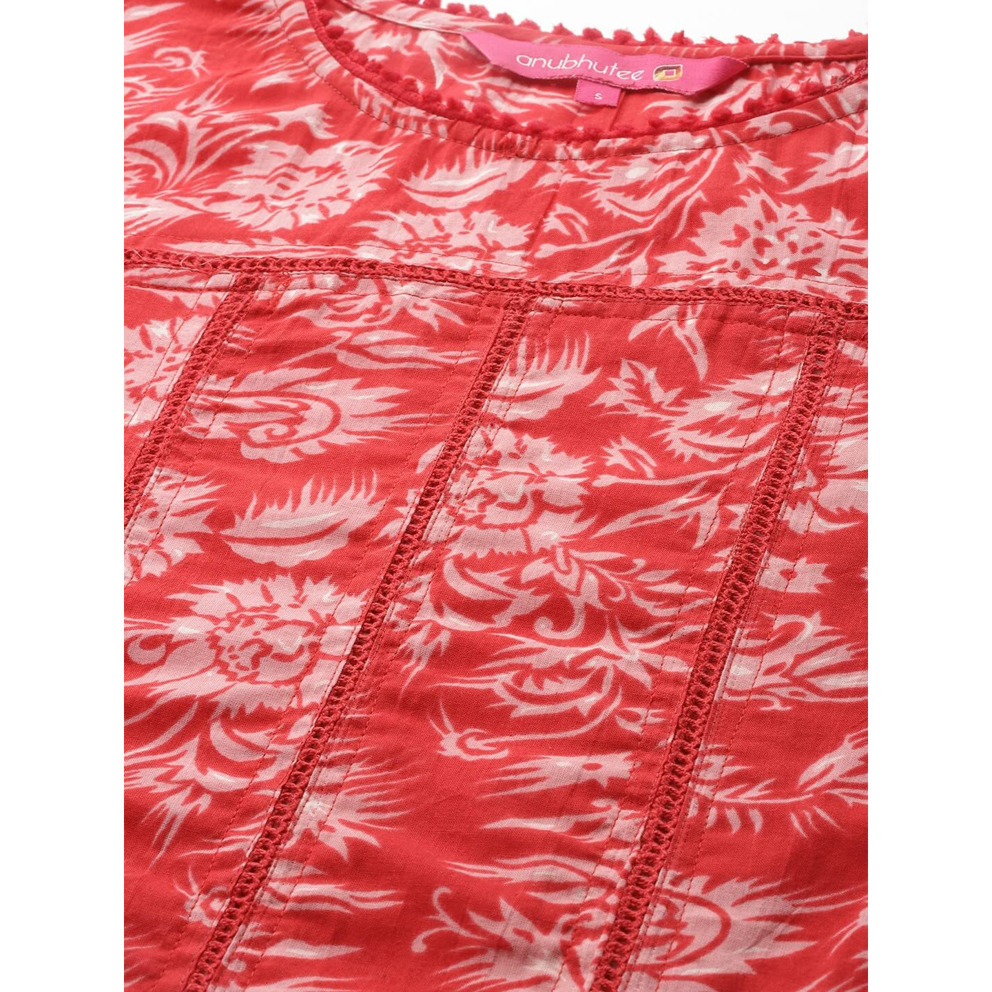 anubhutee Women's Cotton Printed A-Line Kurta suit set with Dupatta & Pants ABWSD2234_RD_S_Red