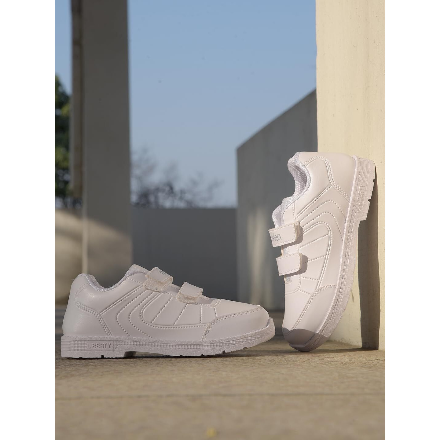 Liberty SCHOOLFUN Unisex School Uniform Shoes | PVC Sole School Shoes for Boys & Girls |Lightweight & Velcro School Shoes for Boys | School Shoes for Kids (8 Kids UK-White)