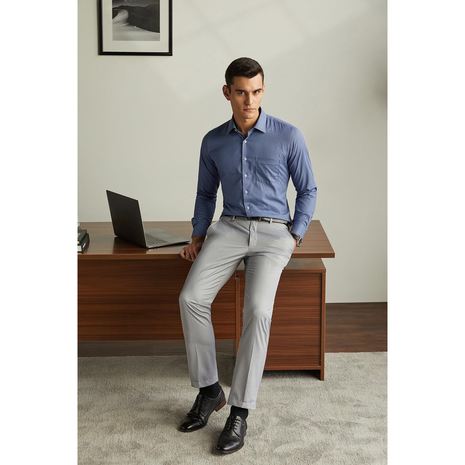 Van Heusen Men's Slim Fit Shirt (VHSFRSLB304326_Medium Grey 44)