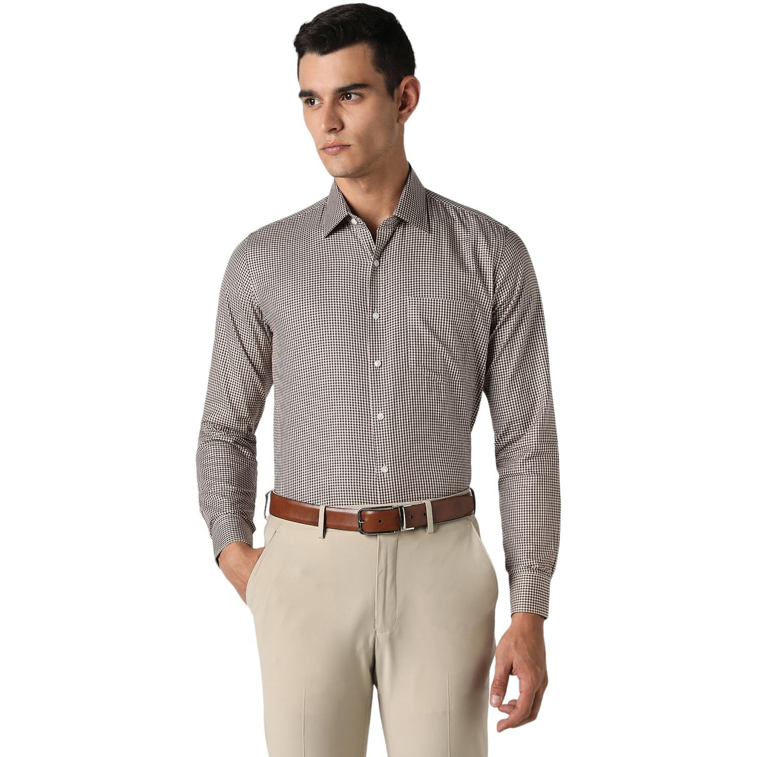 Van Heusen Men's Slim Fit Shirt (VHSFFSLBM90332_Brown 40)