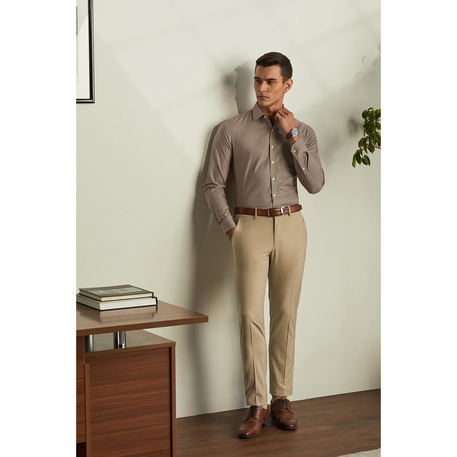 Van Heusen Men's Slim Fit Shirt (VHSFFSLBM90332_Brown 40)