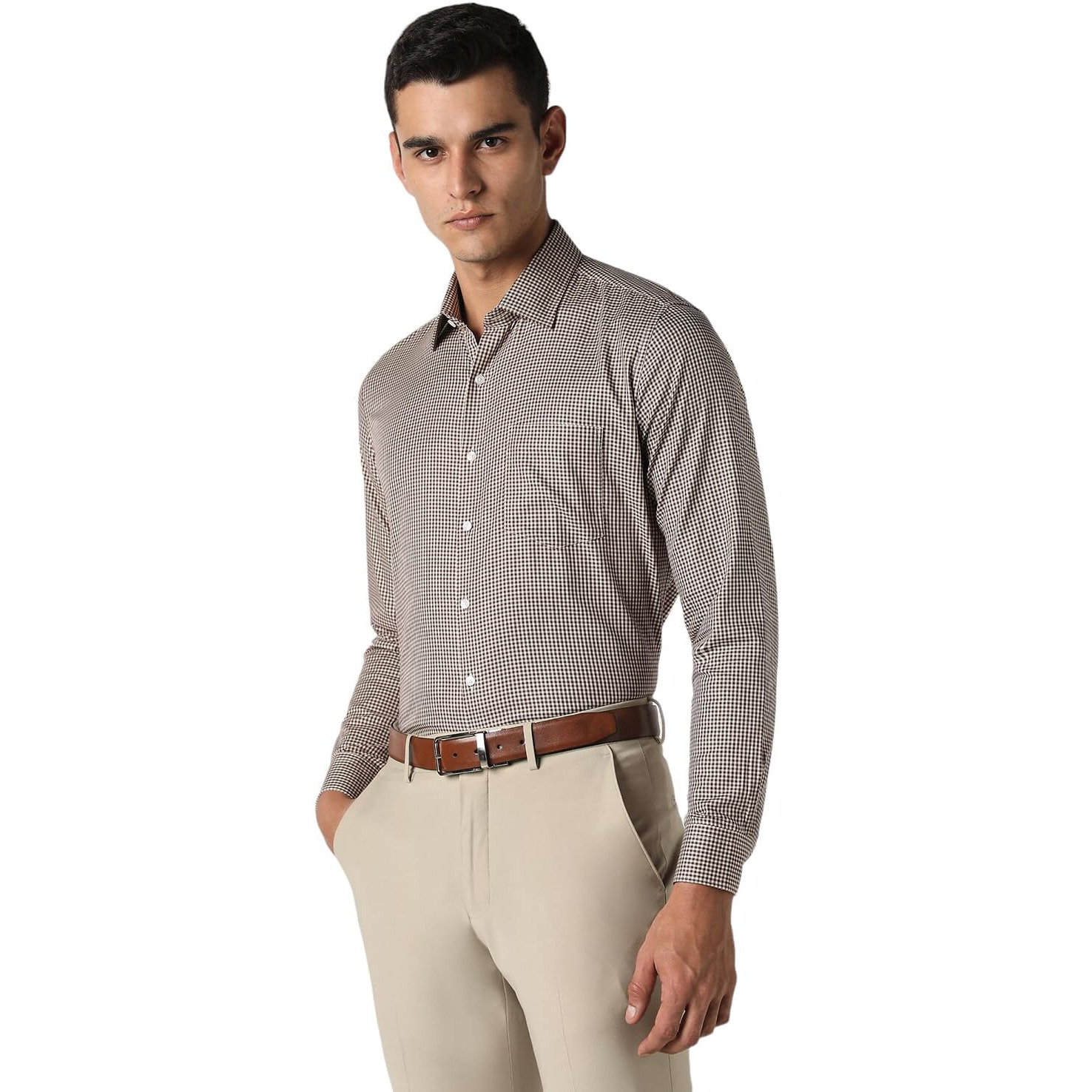 Van Heusen Men's Slim Fit Shirt (VHSFFSLBM90332_Brown 40)