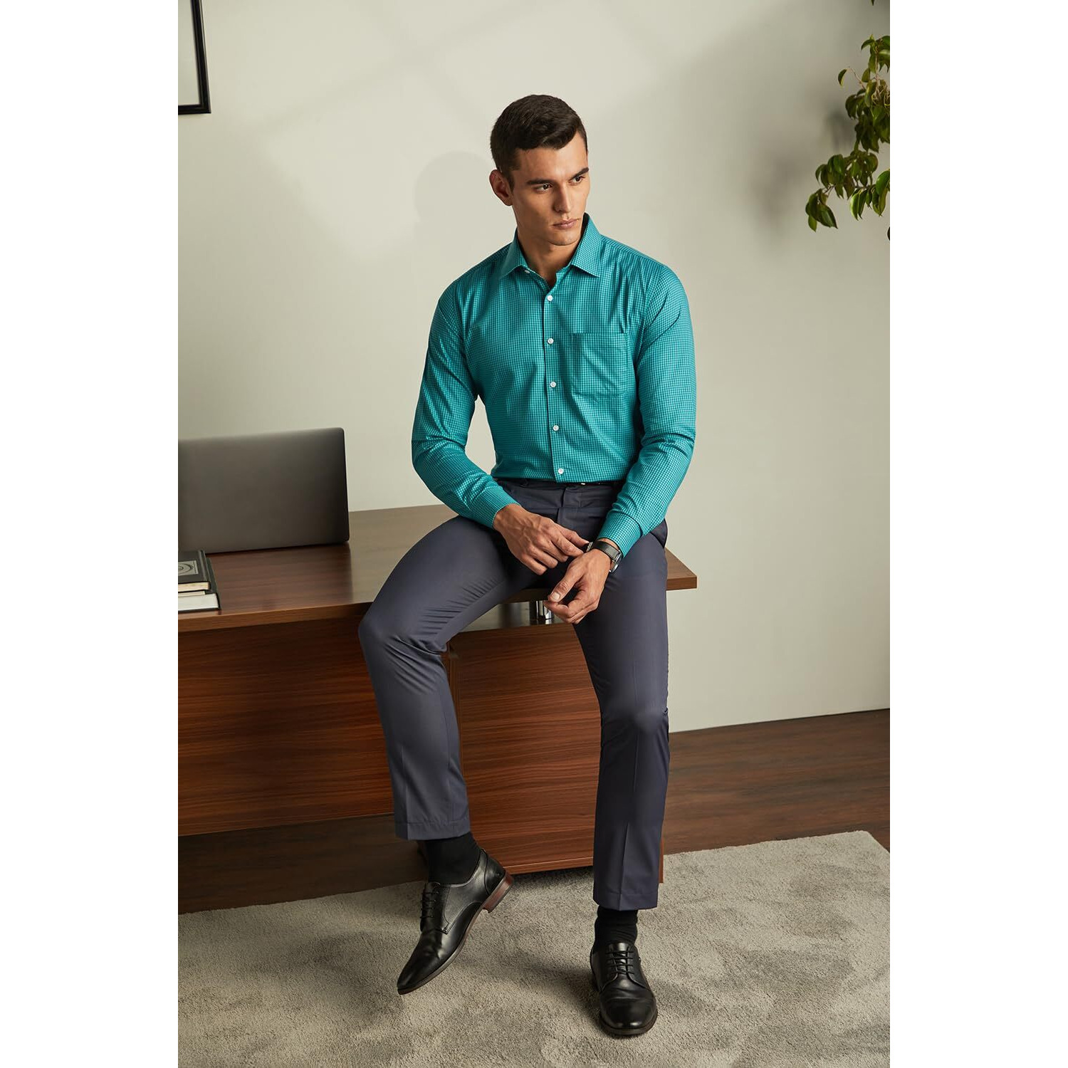 Van Heusen Men's Slim Fit Shirt (VHSFRSLB793105_Teal 39)