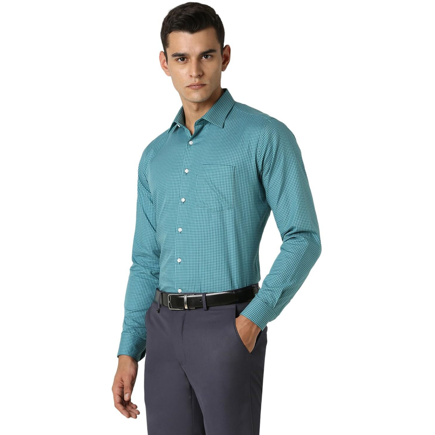 Van Heusen Men's Slim Fit Shirt (VHSFRSLB793105_Teal 42)