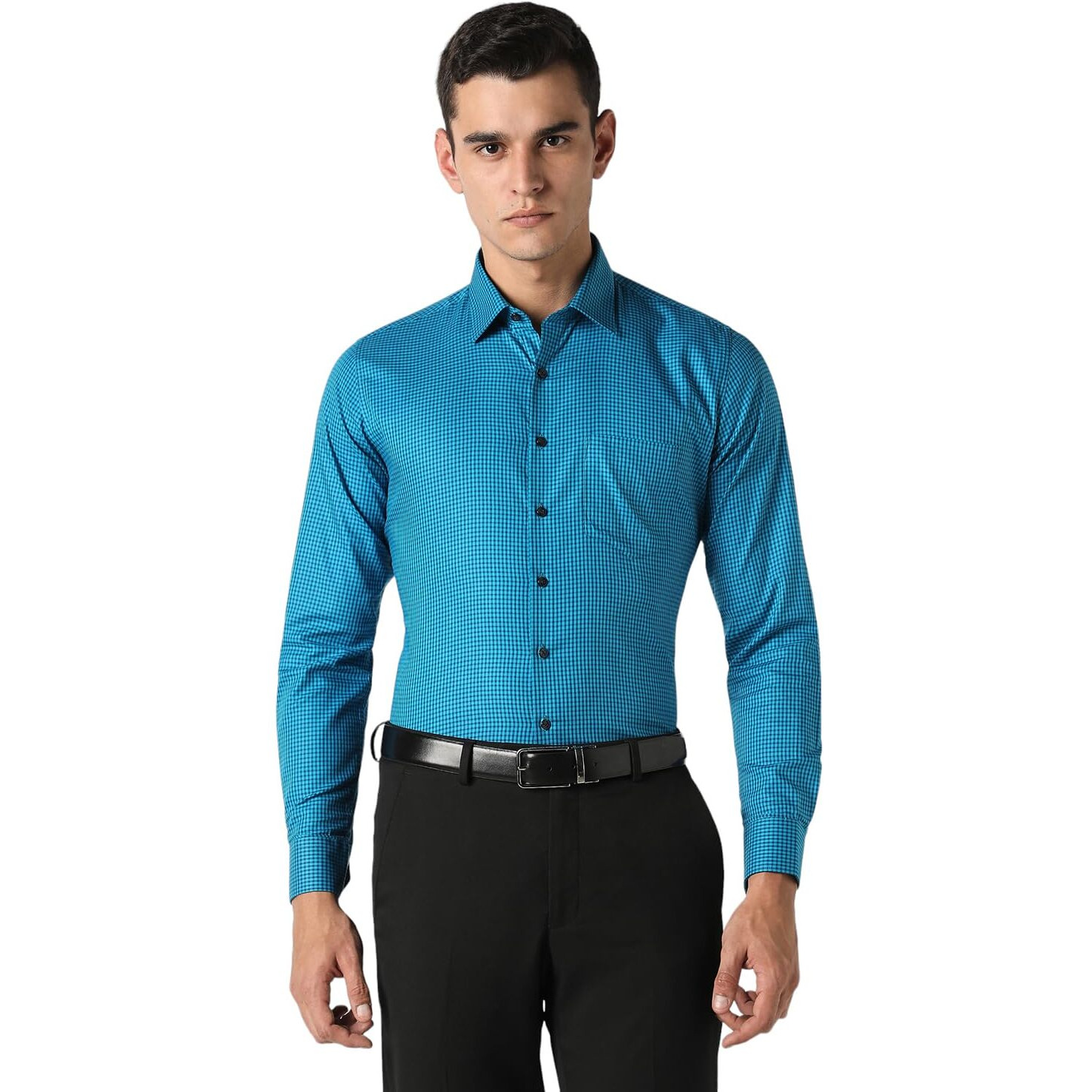 Van Heusen Men's Solid Slim Fit Shirt (VHSFRSLBR81528_Teal 44)