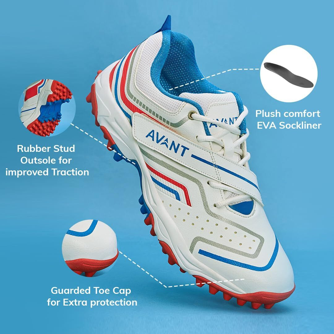 AVANT Men's Impact Cricket Shoes - Anti Skid Shoes with Rubber Outsole,Lightweight and Durable, Comfortable Cushioning, Outdoor Shoes Ideal for Turf, Ground Surfaces - 11 UK (AVMSH101CL01UK11) White