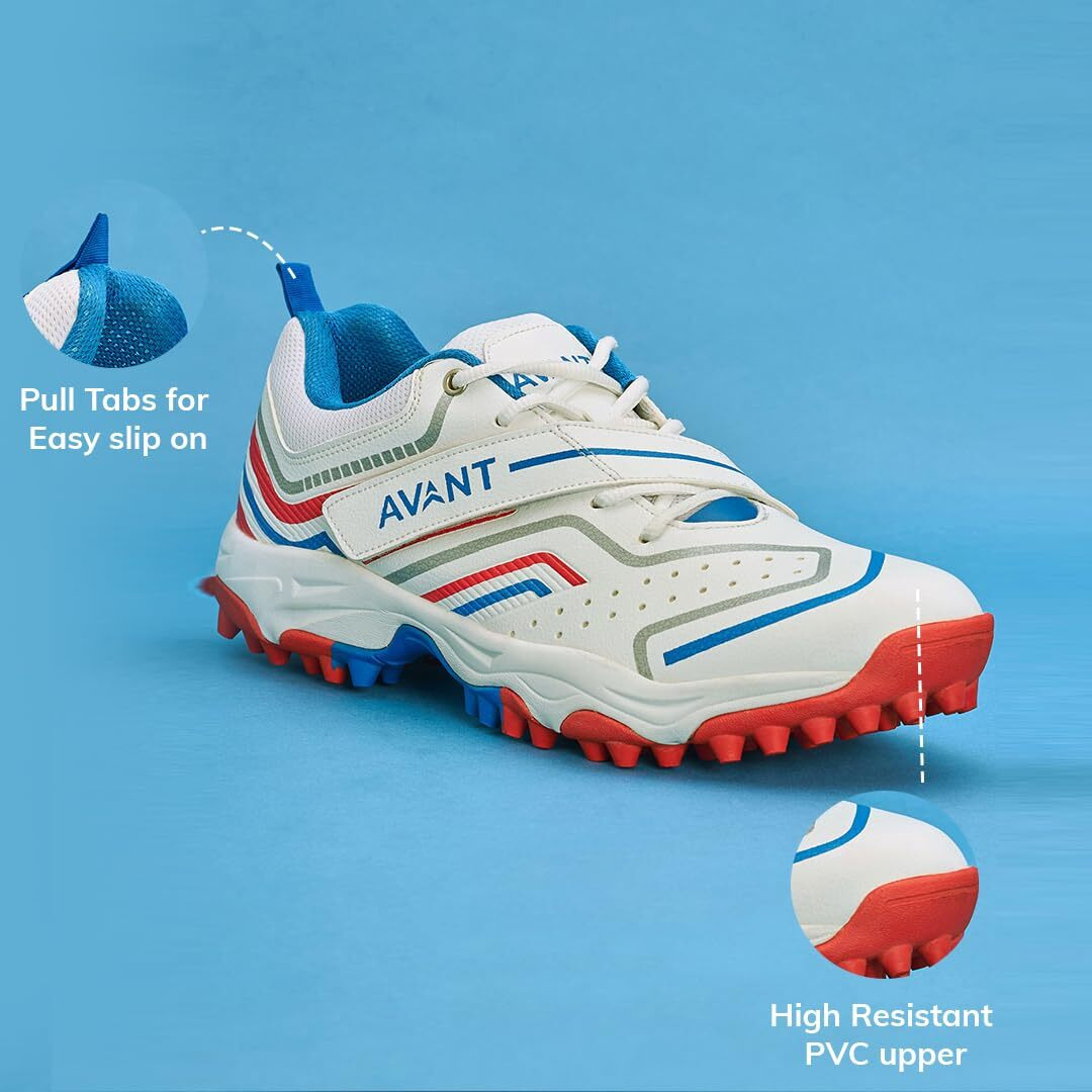 AVANT Men's Impact Cricket Shoes - Anti Skid Shoes with Rubber Outsole,Lightweight and Durable, Comfortable Cushioning, Outdoor Shoes Ideal for Turf, Ground Surfaces - 11 UK (AVMSH101CL01UK11) White