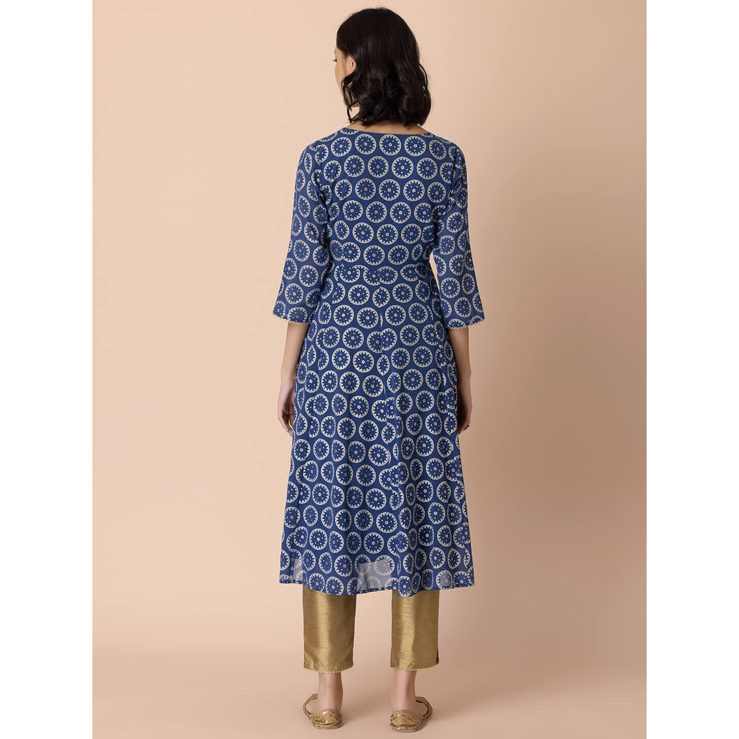 Indya Women's Georgette Regular Ethnic Kurta (ITN04324_Blue_XS)
