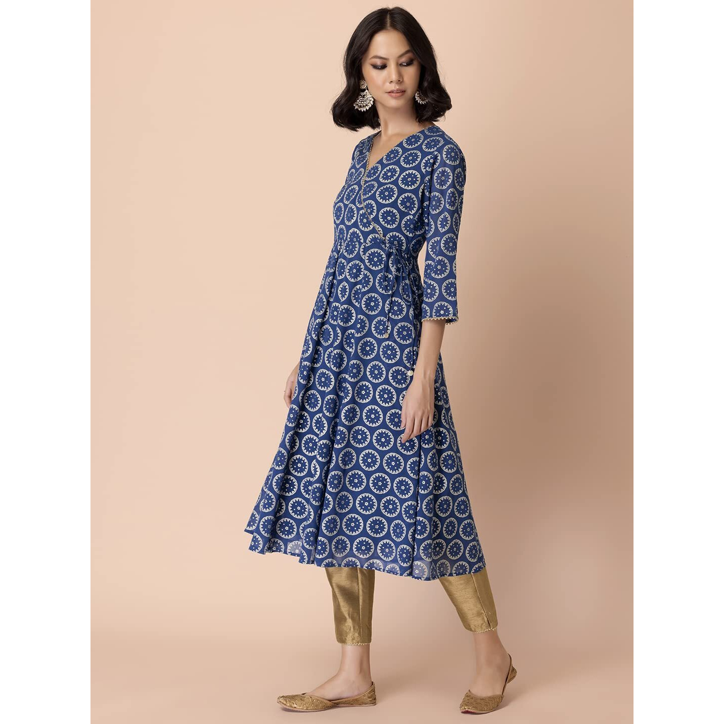 Indya Women's Georgette Regular Ethnic Kurta (ITN04324_Blue_XS)