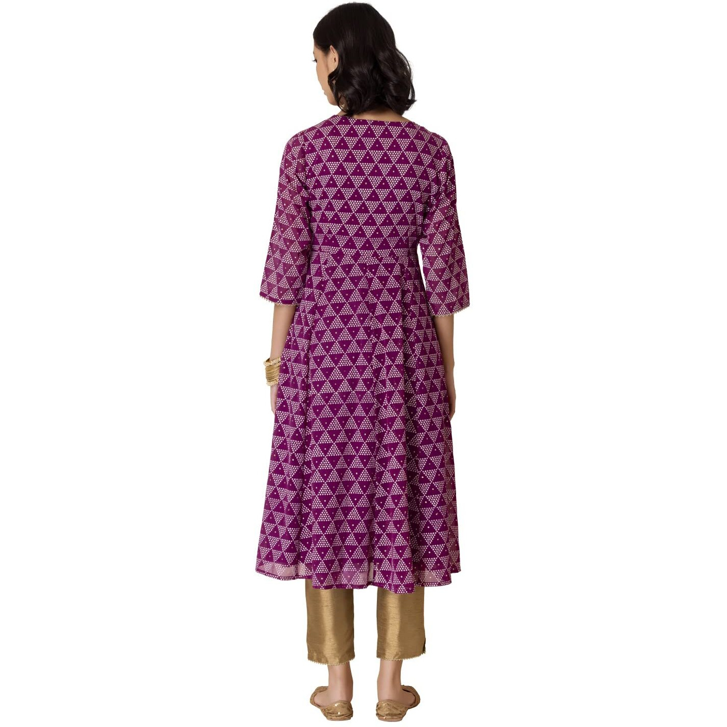 Indya Printed Georgette V Neck Womens Kurta (Purple, Medium)
