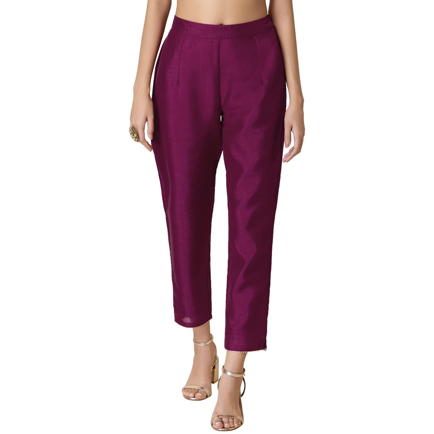 Indya Women's Regular Fit Pant (IPL00761_Maroon_M)