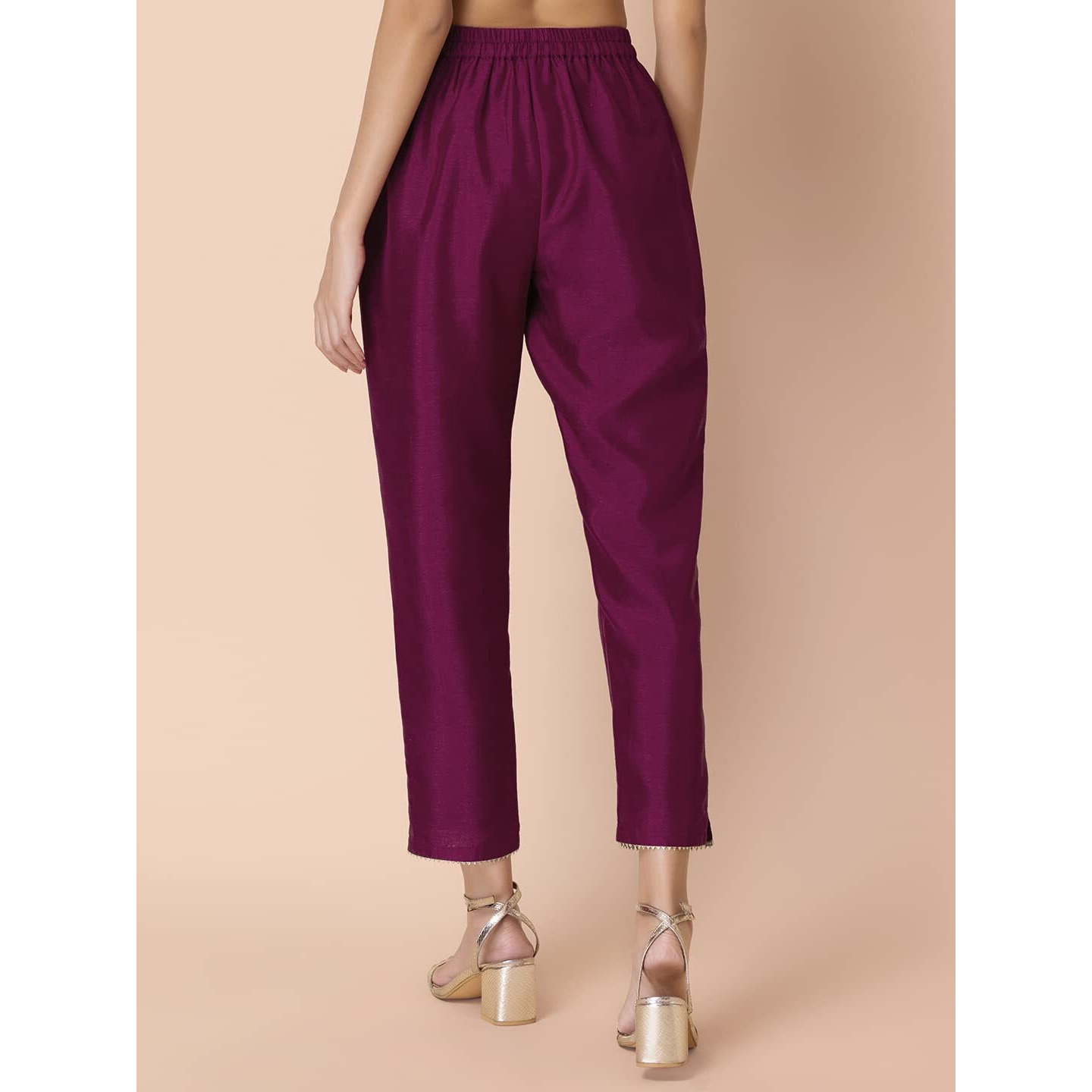 Indya Women's Regular Fit Pant (IPL00761_Maroon_M)