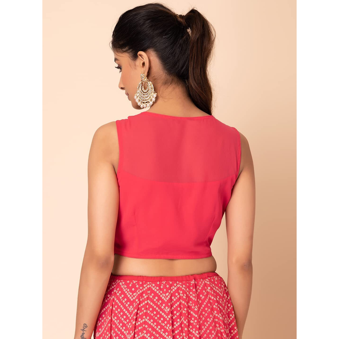 Indya Women's Regular Fit Saree Blouse (ITP01239_Pink L)