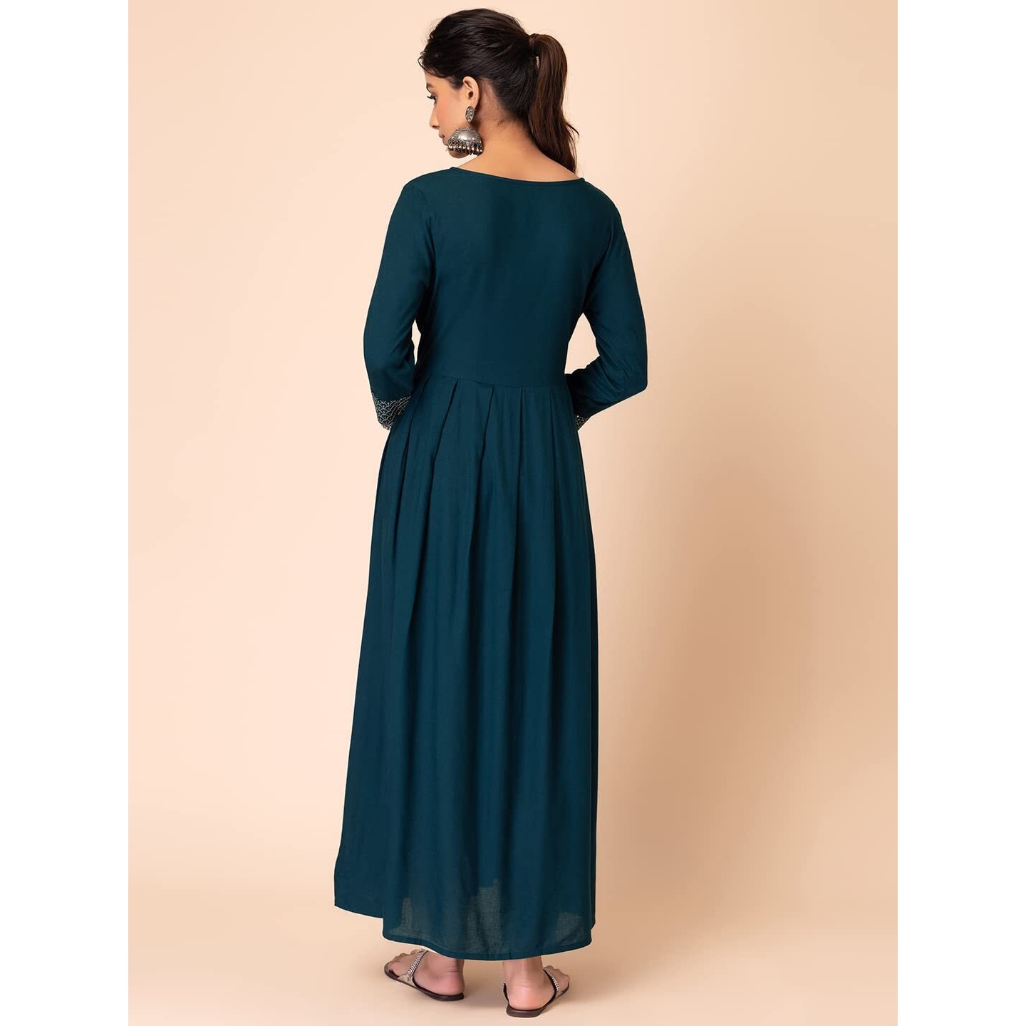 Indya Women Rayon Regular Kurta (Blue_ L)