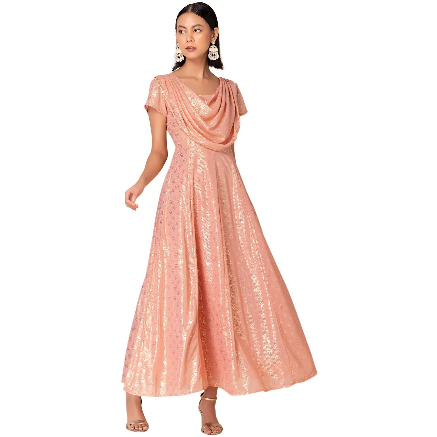 Indya Women's Georgette Regular Kurtas (ITN04829_Pink_XL)