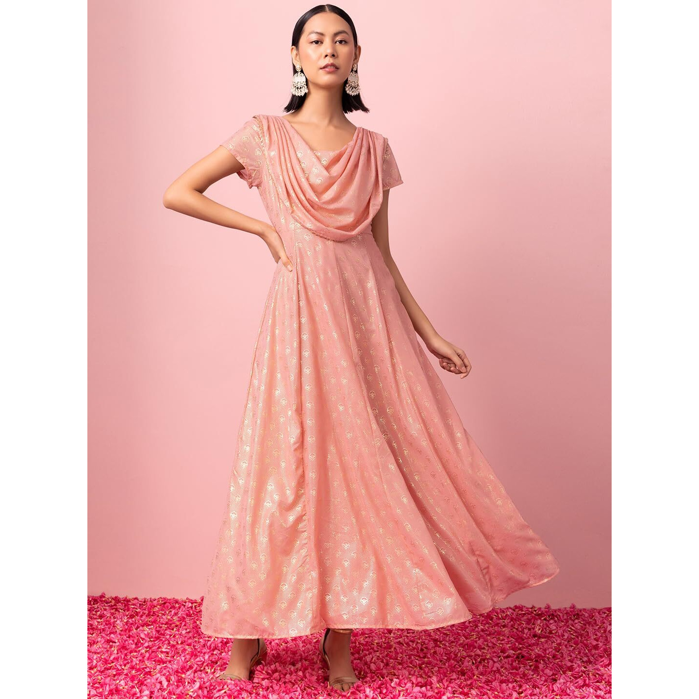 Indya Women's Georgette Regular Kurtas (ITN04829_Pink_XL)