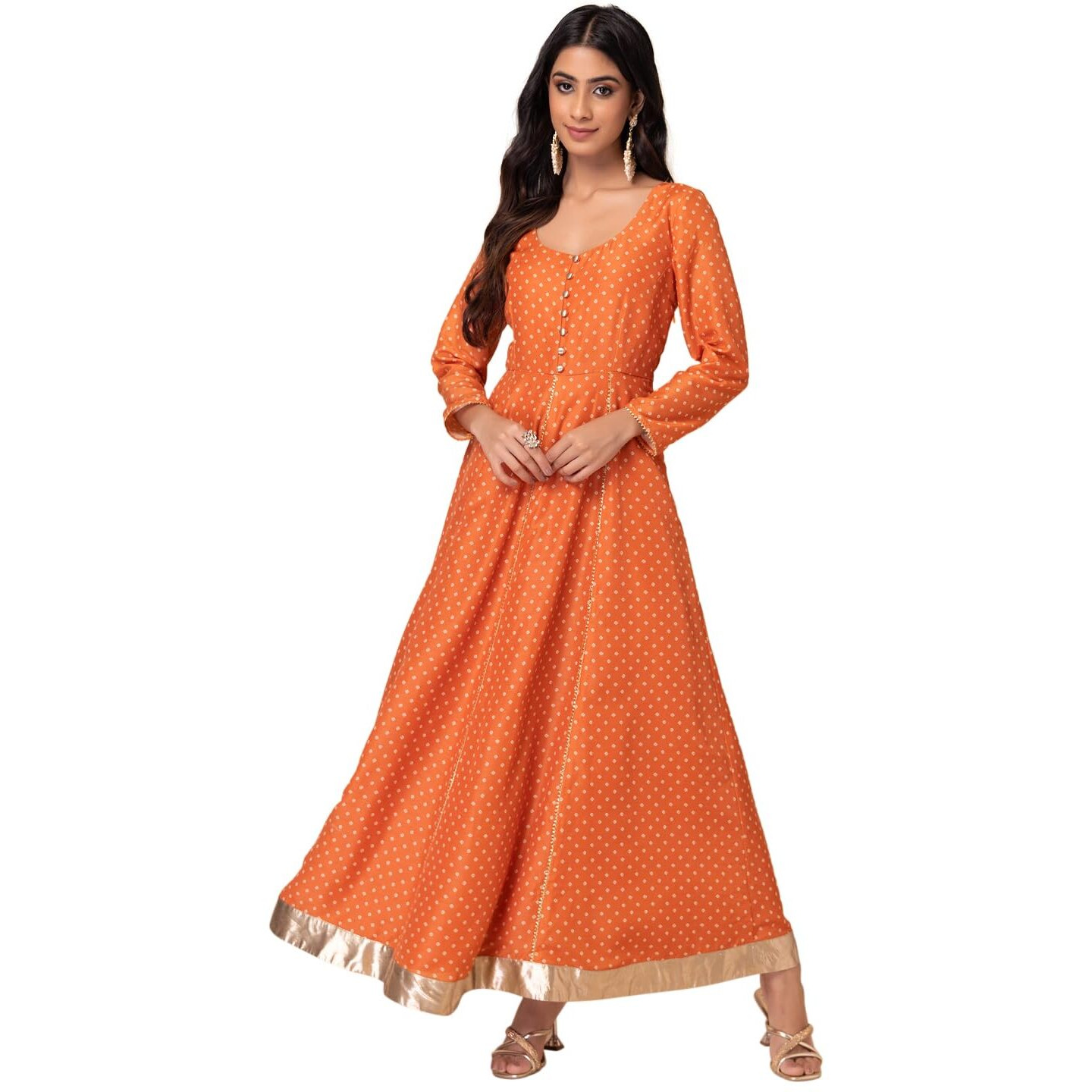 Indya Women's Georgette Anarkali Standard Length Kurtas (ITN05381_Orange_XL)