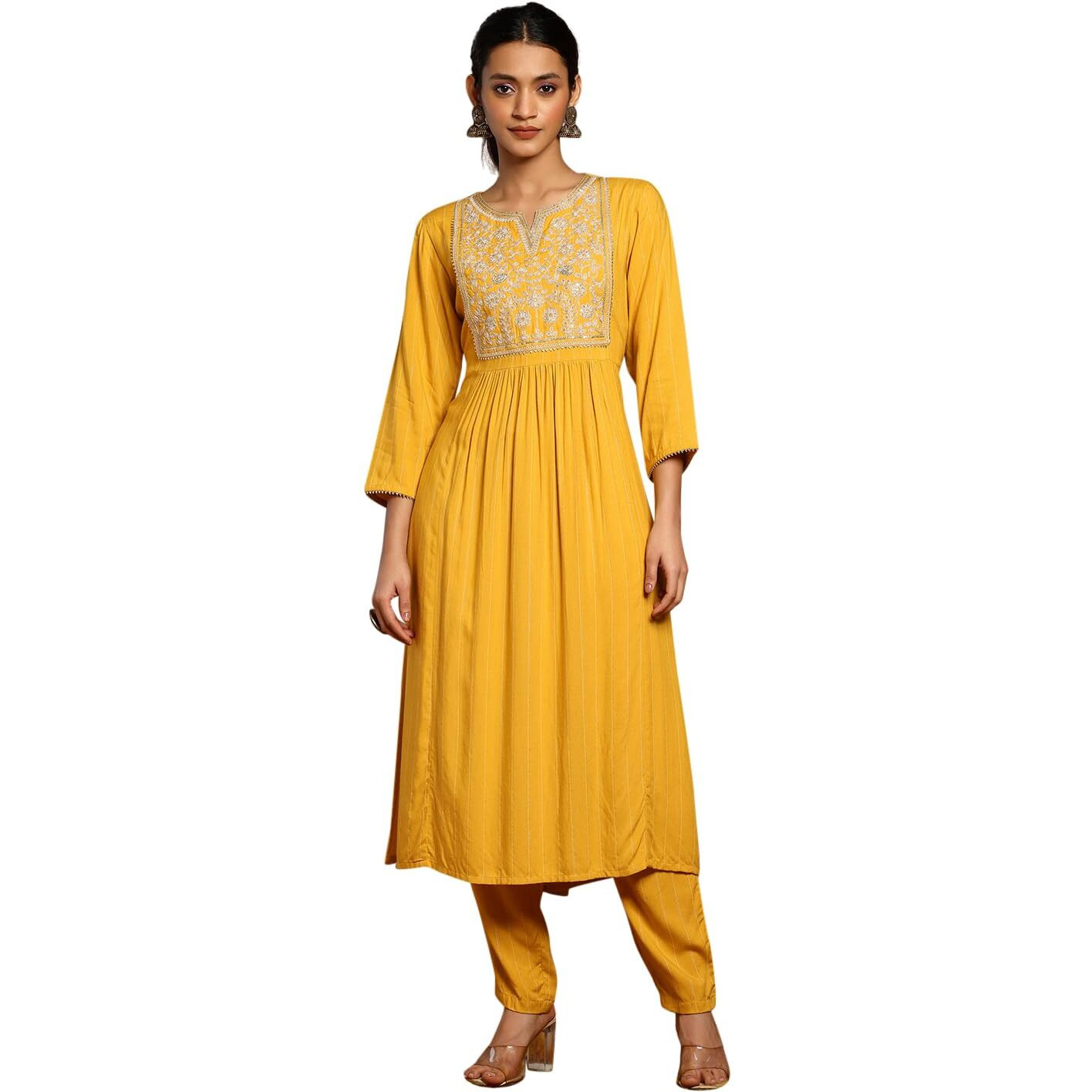 Indya Women's Rayon Kurta Sets (RCO00125_Yellow_XL)