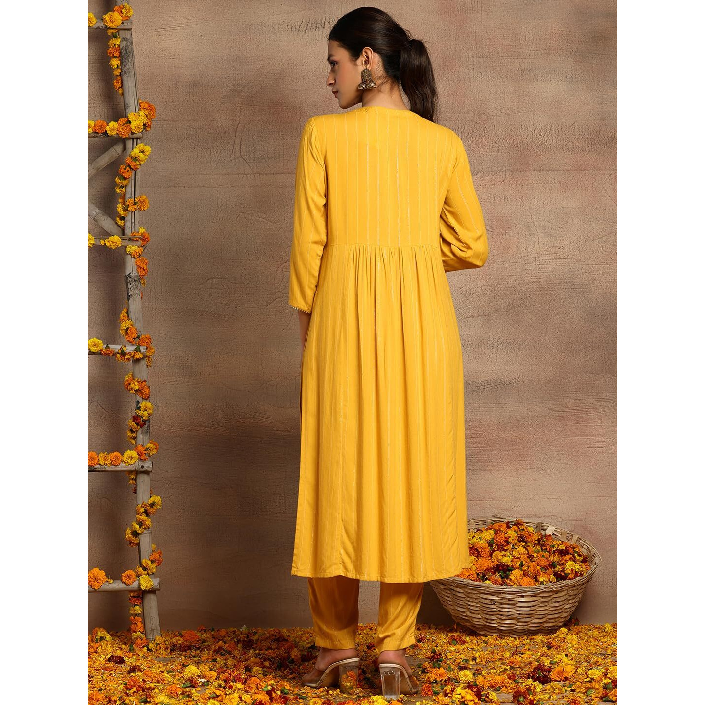 Indya Women's Rayon Kurta Sets (RCO00125_Yellow_XL)
