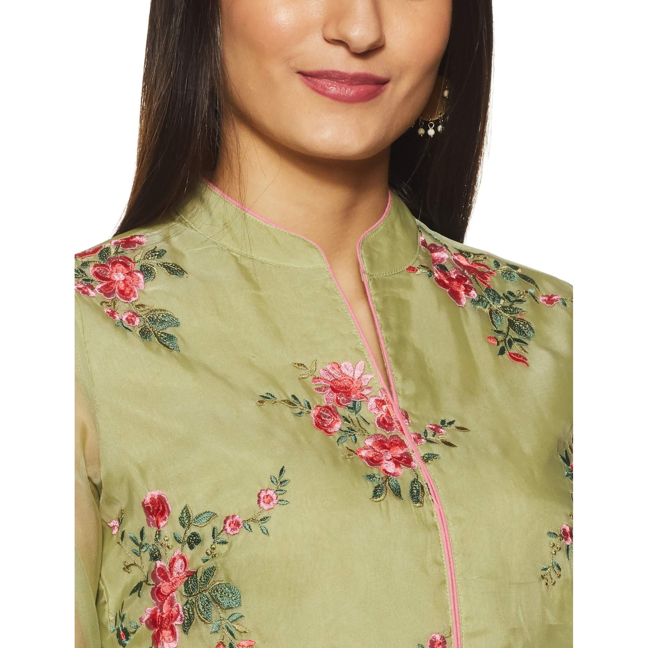 BIBA Women's synthetic straight Salwar Suit Set (SKDSKD596334_ Olive Green_ M (34))