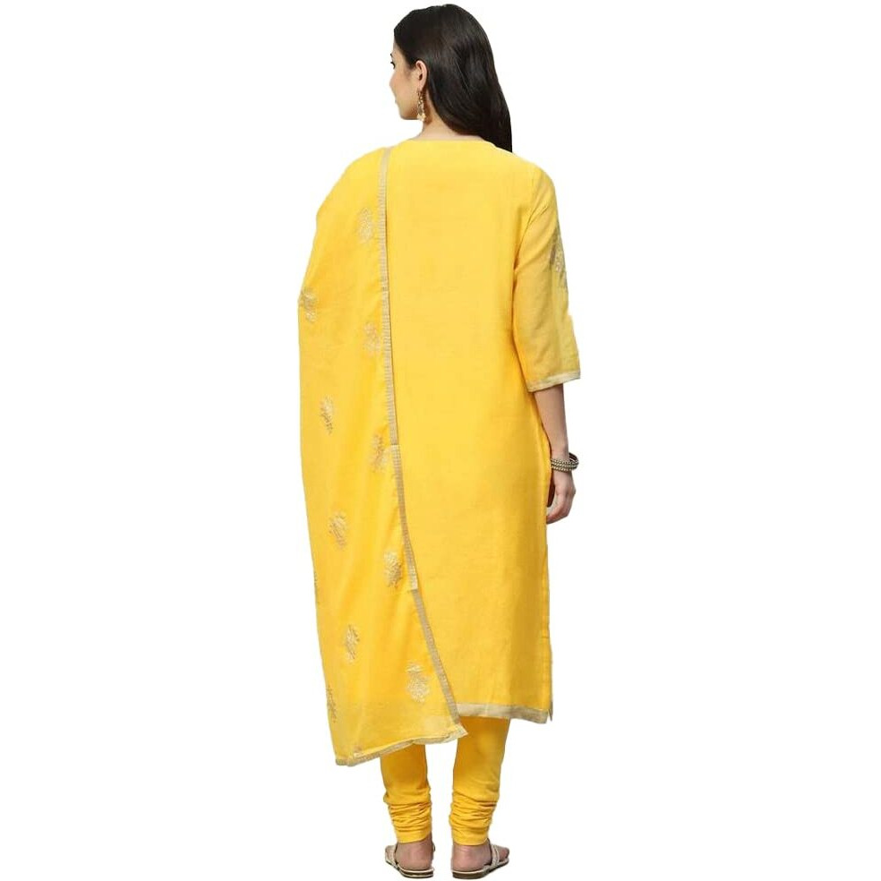 BIBA WOMEN PRINTED FITTED SALWAR KURTA DUPATTA(SKDASSORTED7716_YELLOW_40)