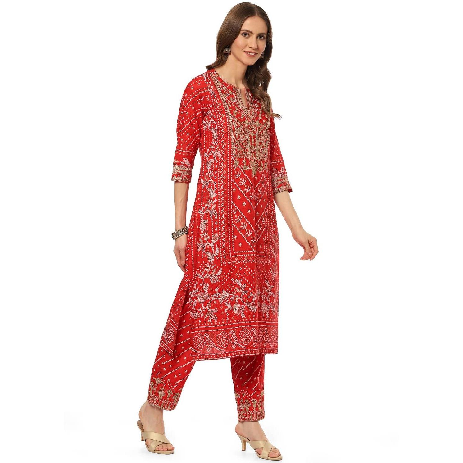 BIBA WOMEN PRINTED NARROW SALWAR KURTA DUPATTA(SKDDURGOTSA8251_RED_32)