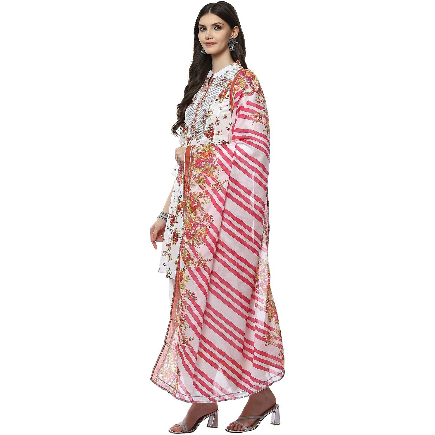 BIBA WOMEN PRINTED RELAXED SALWAR KURTA DUPATTA(SKD8104_WHITE_40)