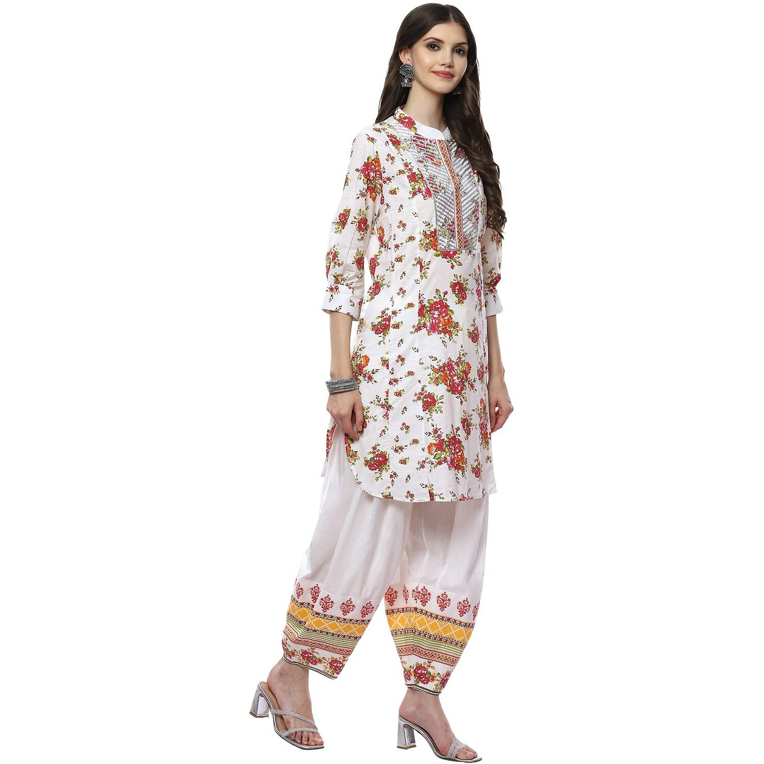 BIBA WOMEN PRINTED RELAXED SALWAR KURTA DUPATTA(SKD8104_WHITE_40)