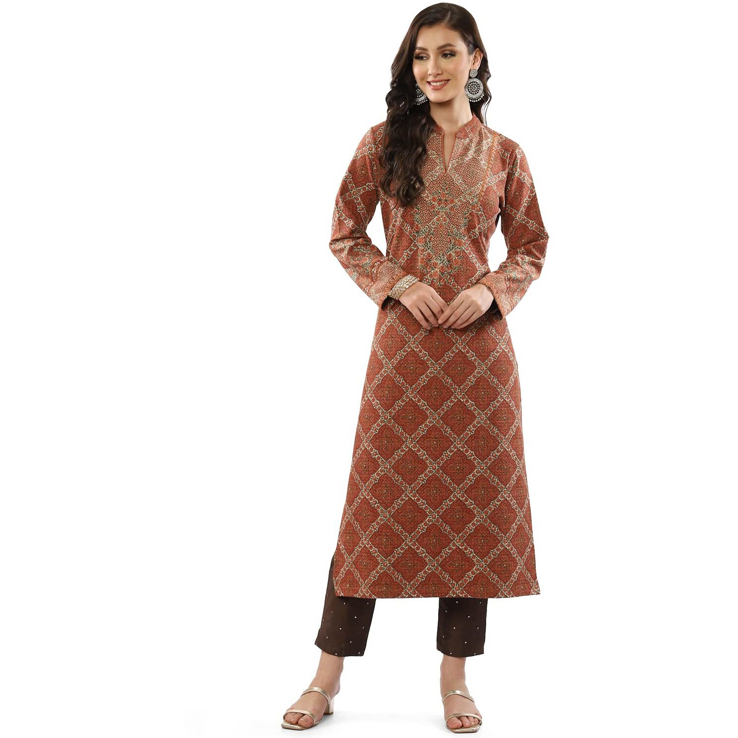 BIBA Polycotton Women Printed Regular Mix and Match Kurta (Winter W18543_Orange_34)