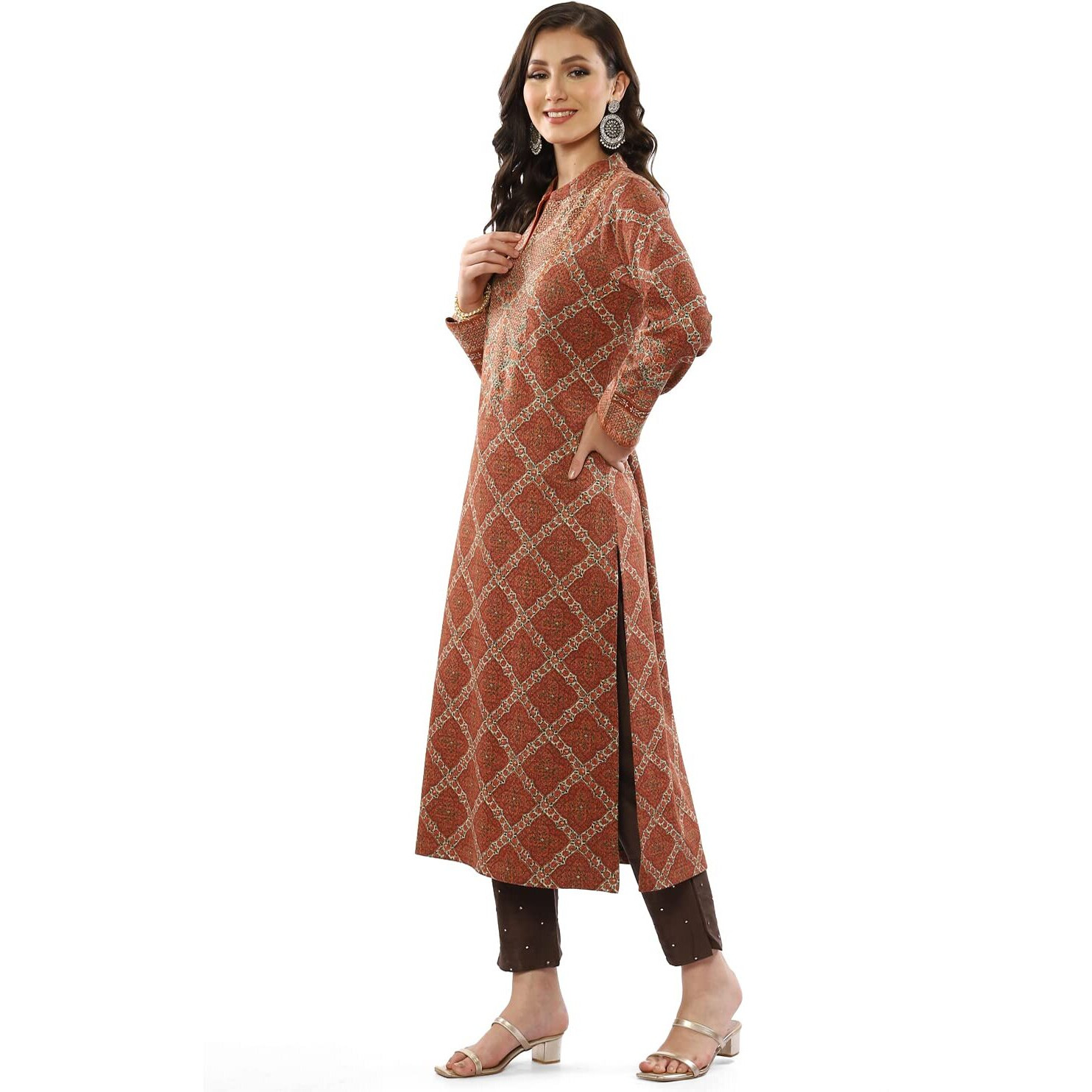 BIBA Polycotton Women Printed Regular Mix and Match Kurta (Winter W18543_Orange_34)
