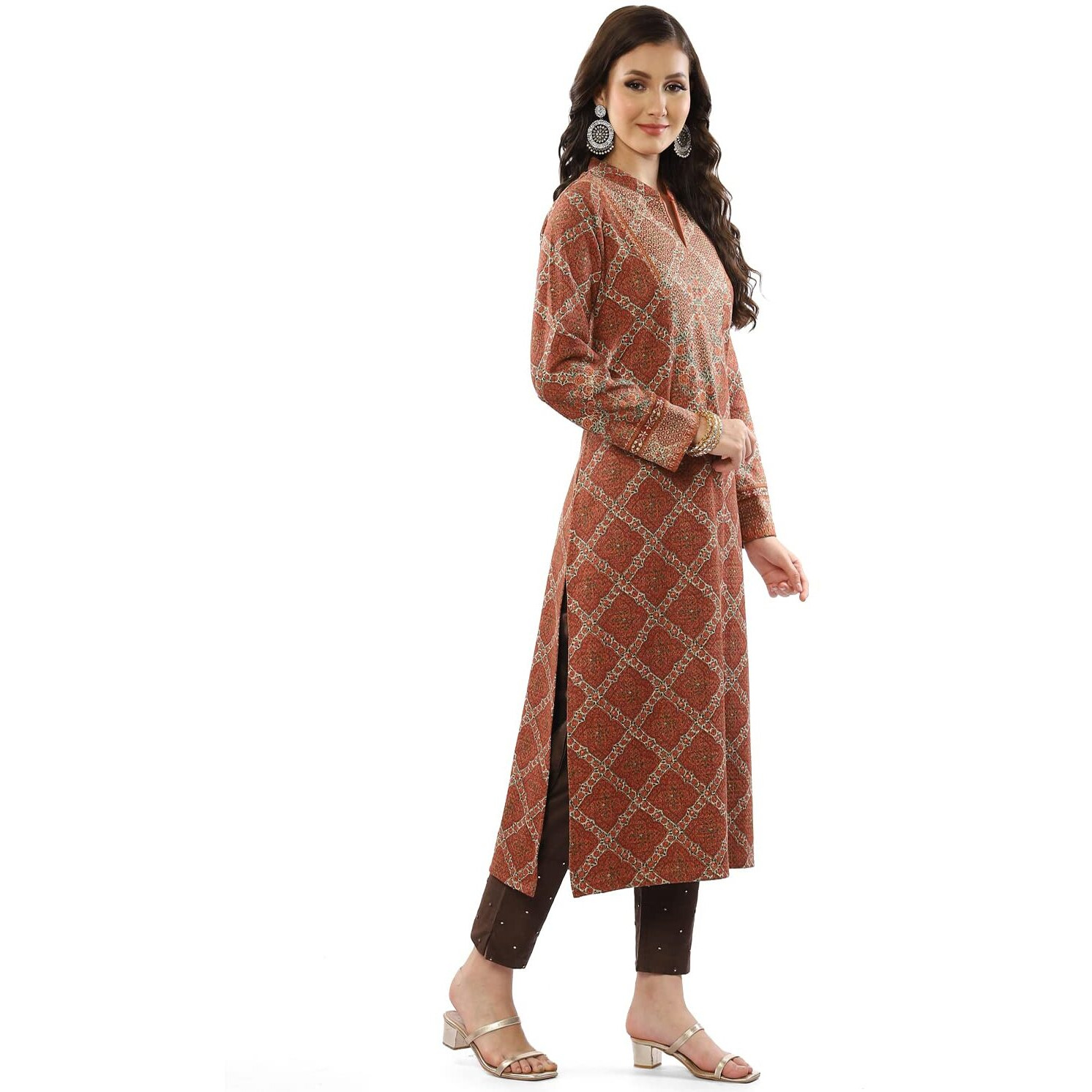 BIBA Polycotton Women Printed Regular Mix and Match Kurta (Winter W18543_Orange_34)